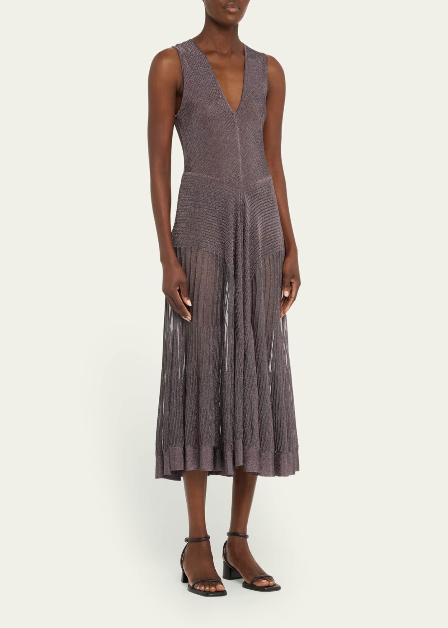 Altuzarra Keball Long Metallic V-Neck Dress Image 4 of 5