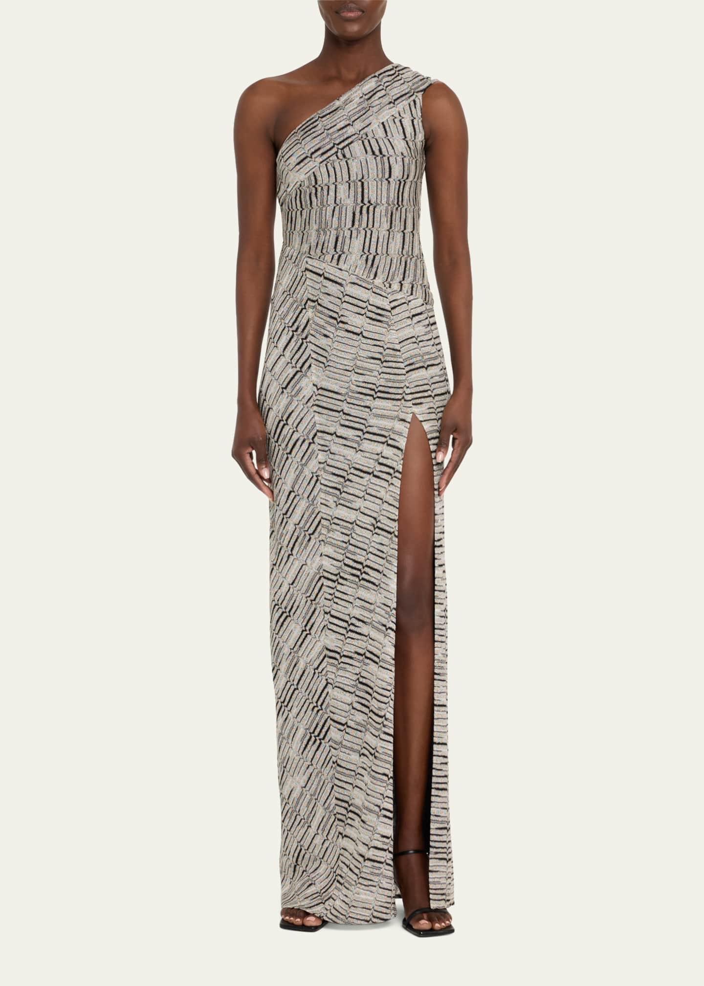 Missoni One-Shoulder Zigzag Woven Gown Image 2 of 5