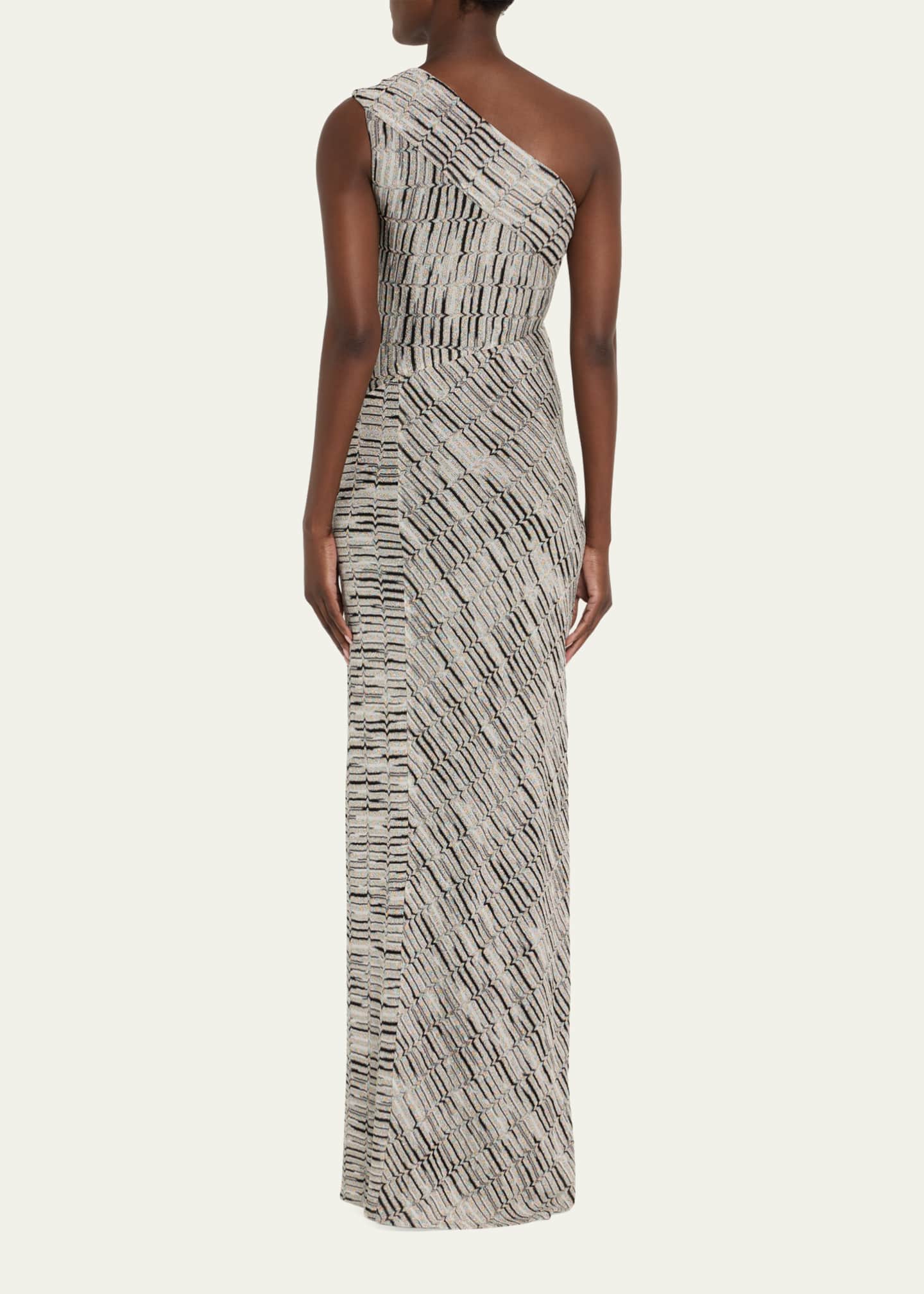 Missoni One-Shoulder Zigzag Woven Gown Image 3 of 5