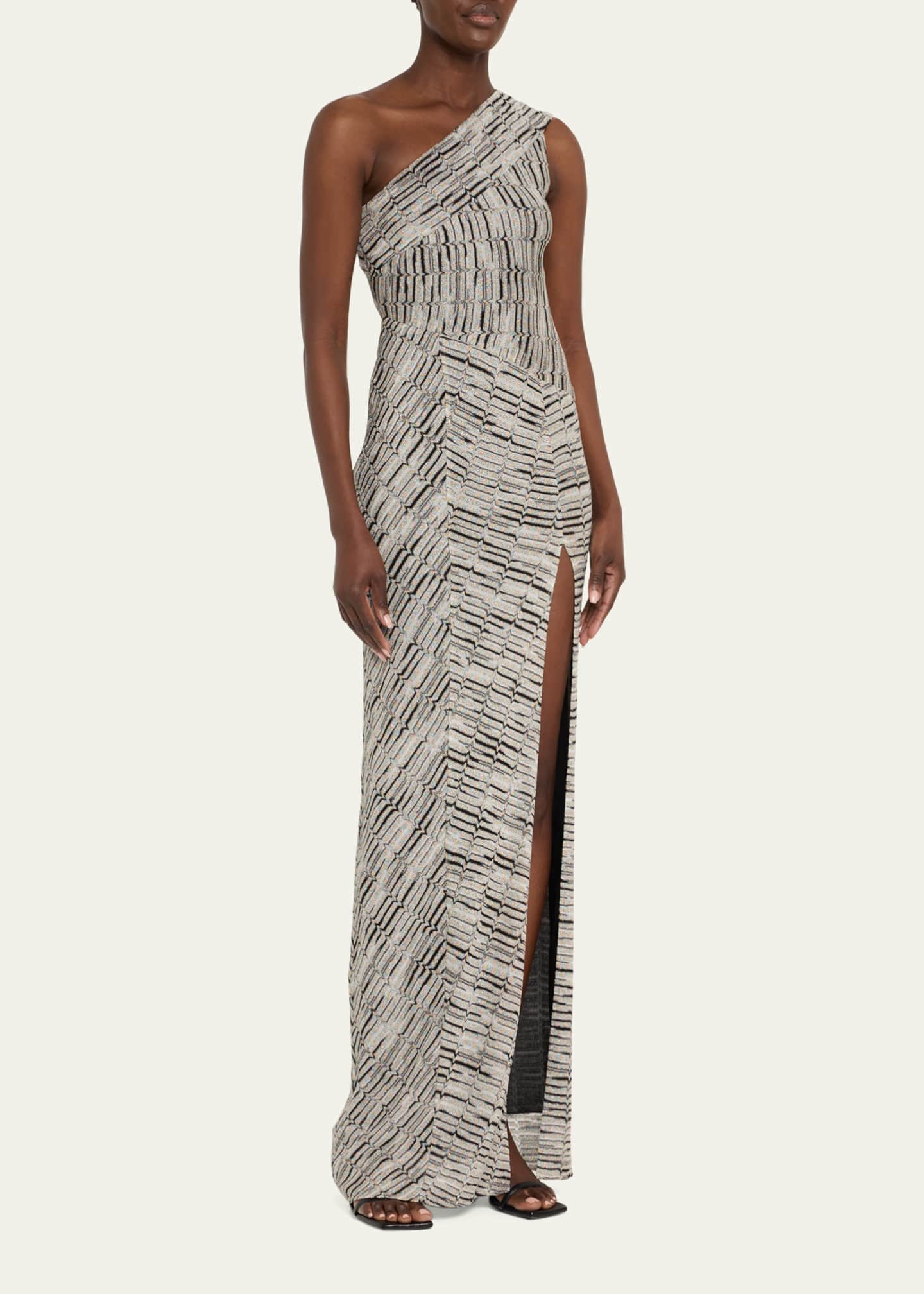 Missoni One-Shoulder Zigzag Woven Gown Image 4 of 5
