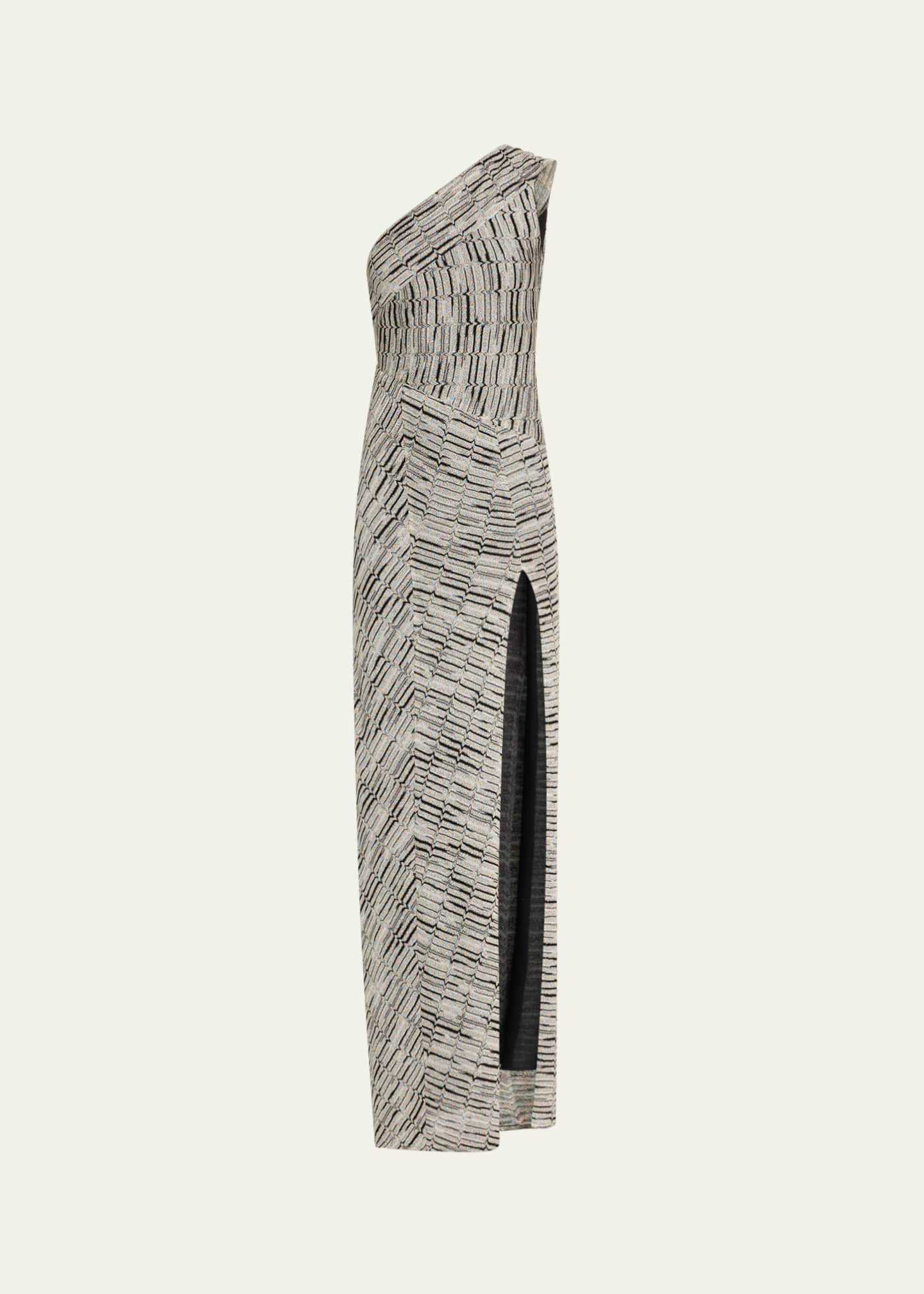 Missoni One-Shoulder Zigzag Woven Gown Image 1 of 5