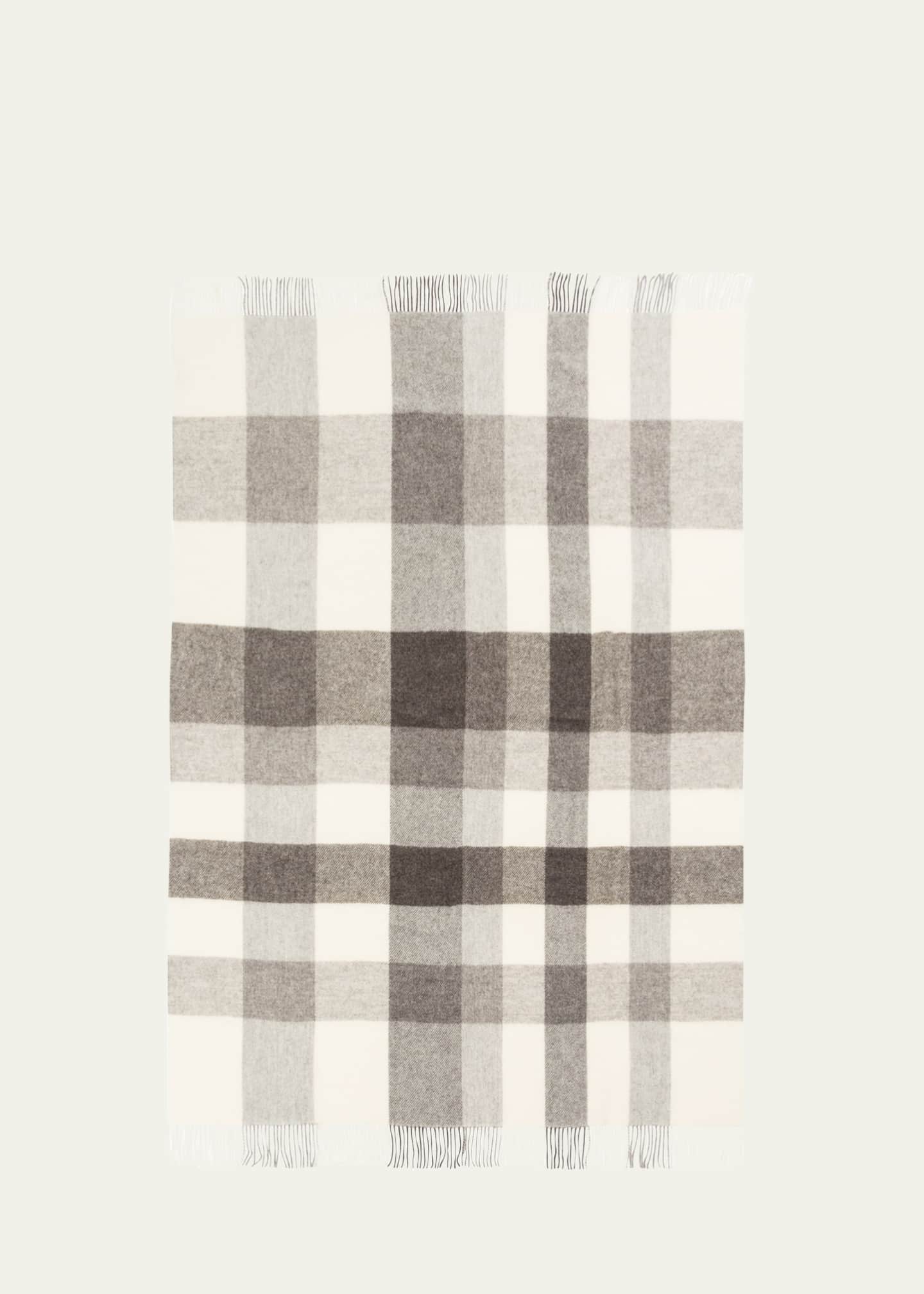 LANEROSSI Natural Plaid Wool Throw, 51" x 78" Image 1 of 2