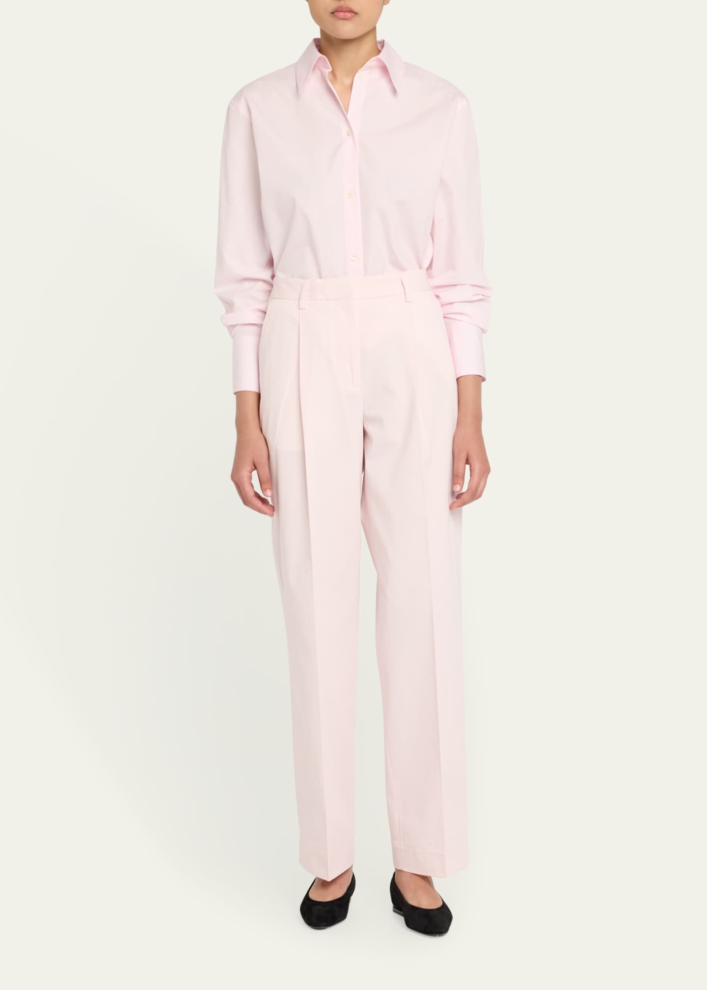 Toteme Slant-Pocket Pleated Straight-Leg Cotton Trousers Image 2 of 5