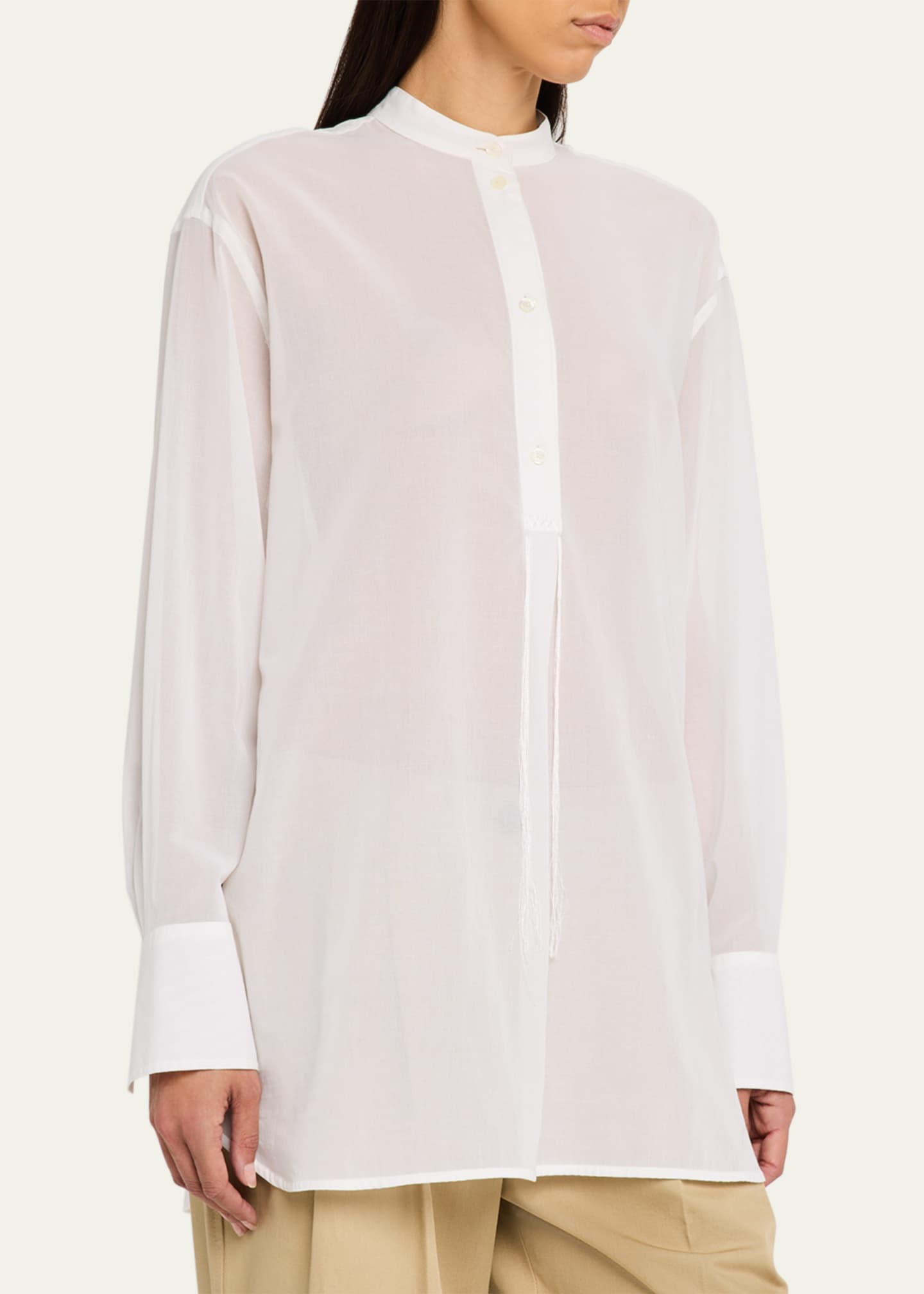 Toteme Stand-Collar Tassel Cotton Voile Shirt Image 4 of 5