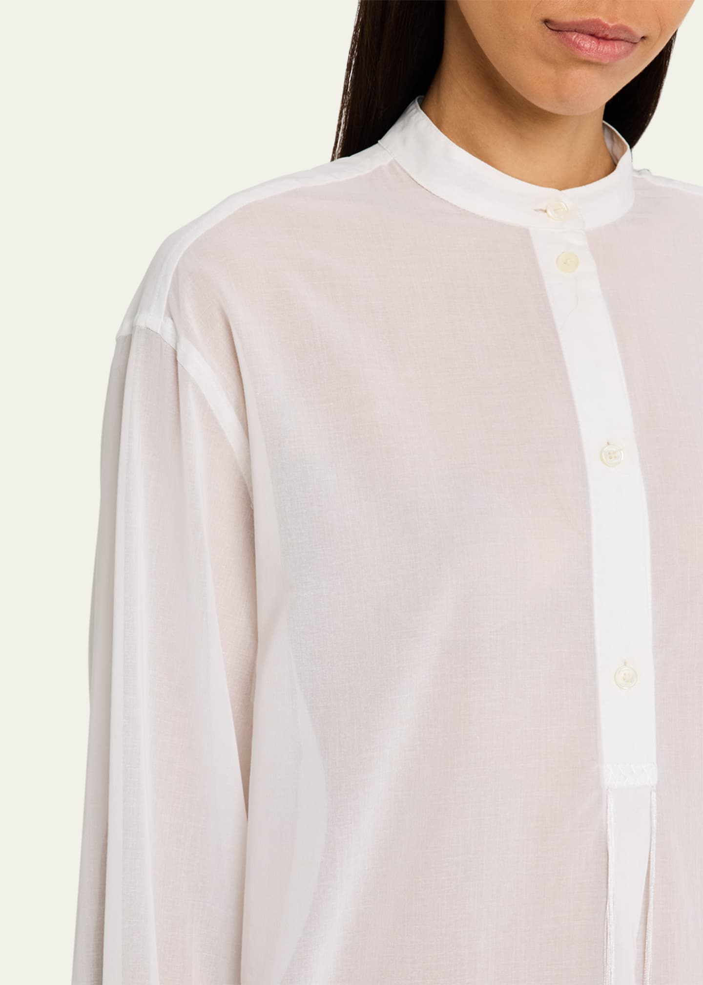 Toteme Stand-Collar Tassel Cotton Voile Shirt Image 5 of 5