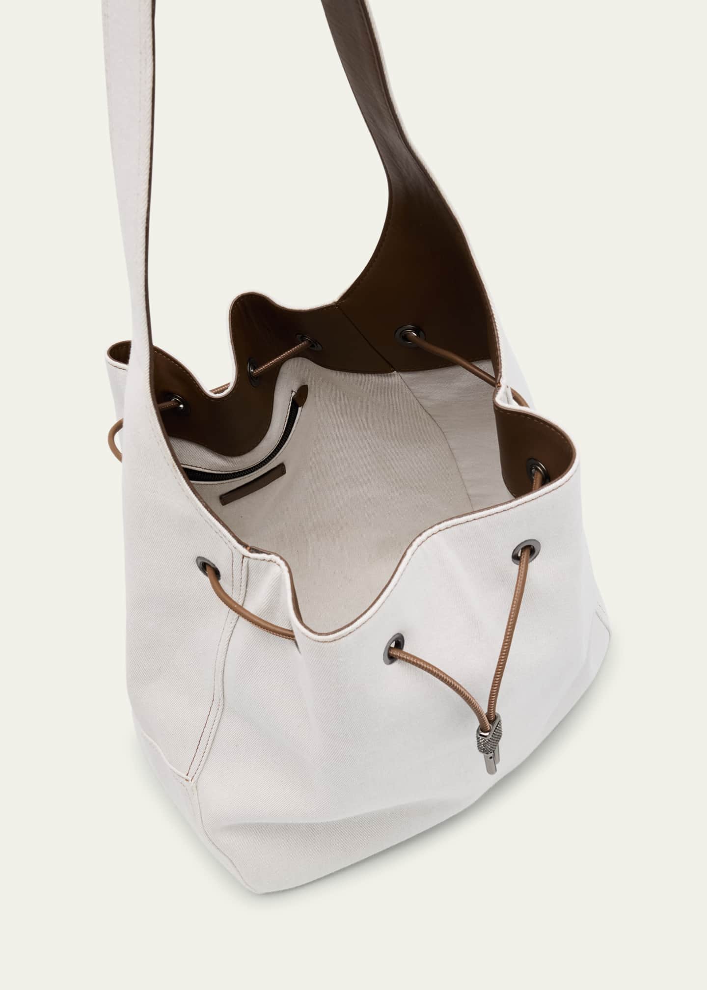Brunello Cucinelli Monili Drawstring Denim Shoulder Bag Image 3 of 4