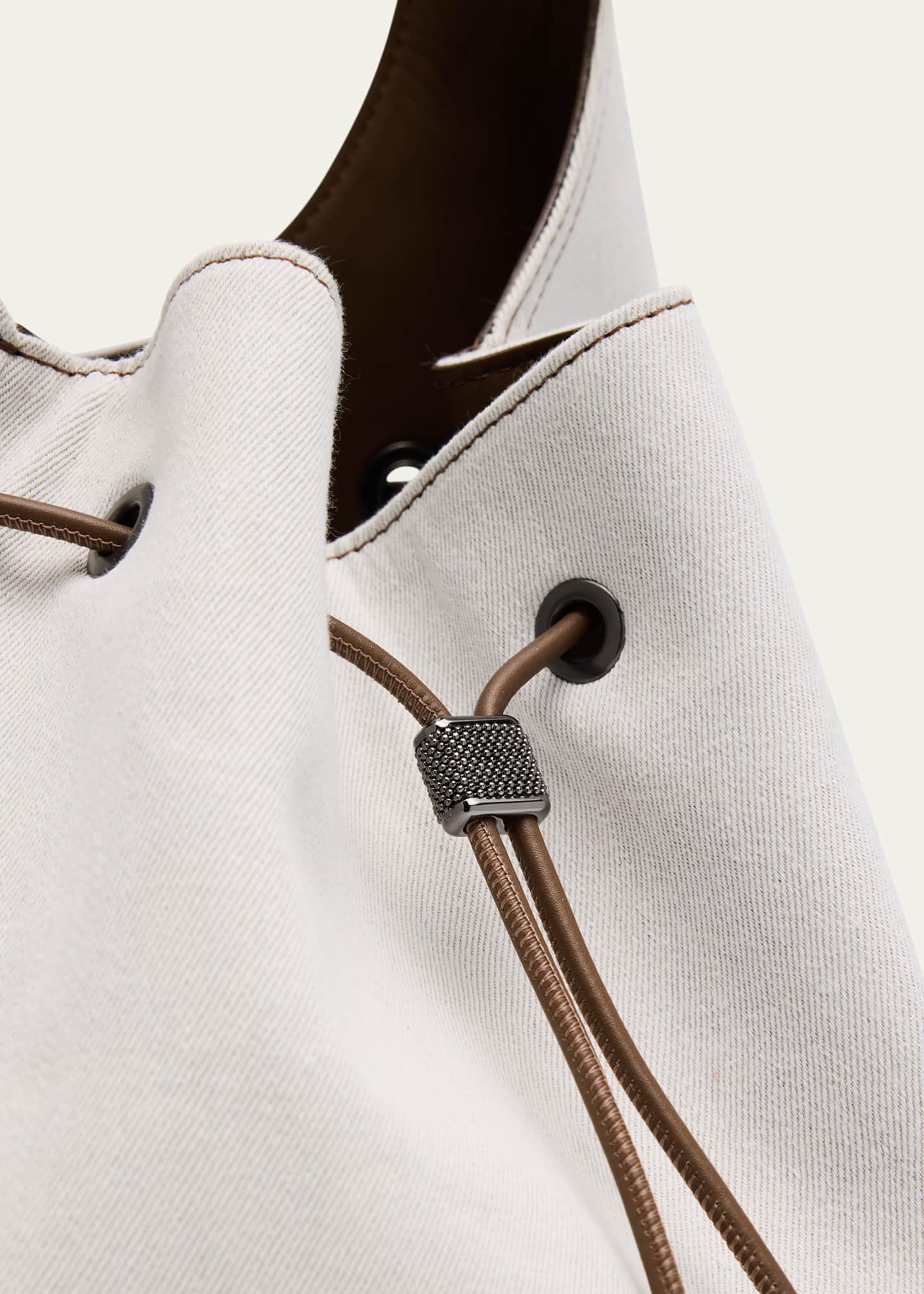 Brunello Cucinelli Monili Drawstring Denim Shoulder Bag Image 4 of 4