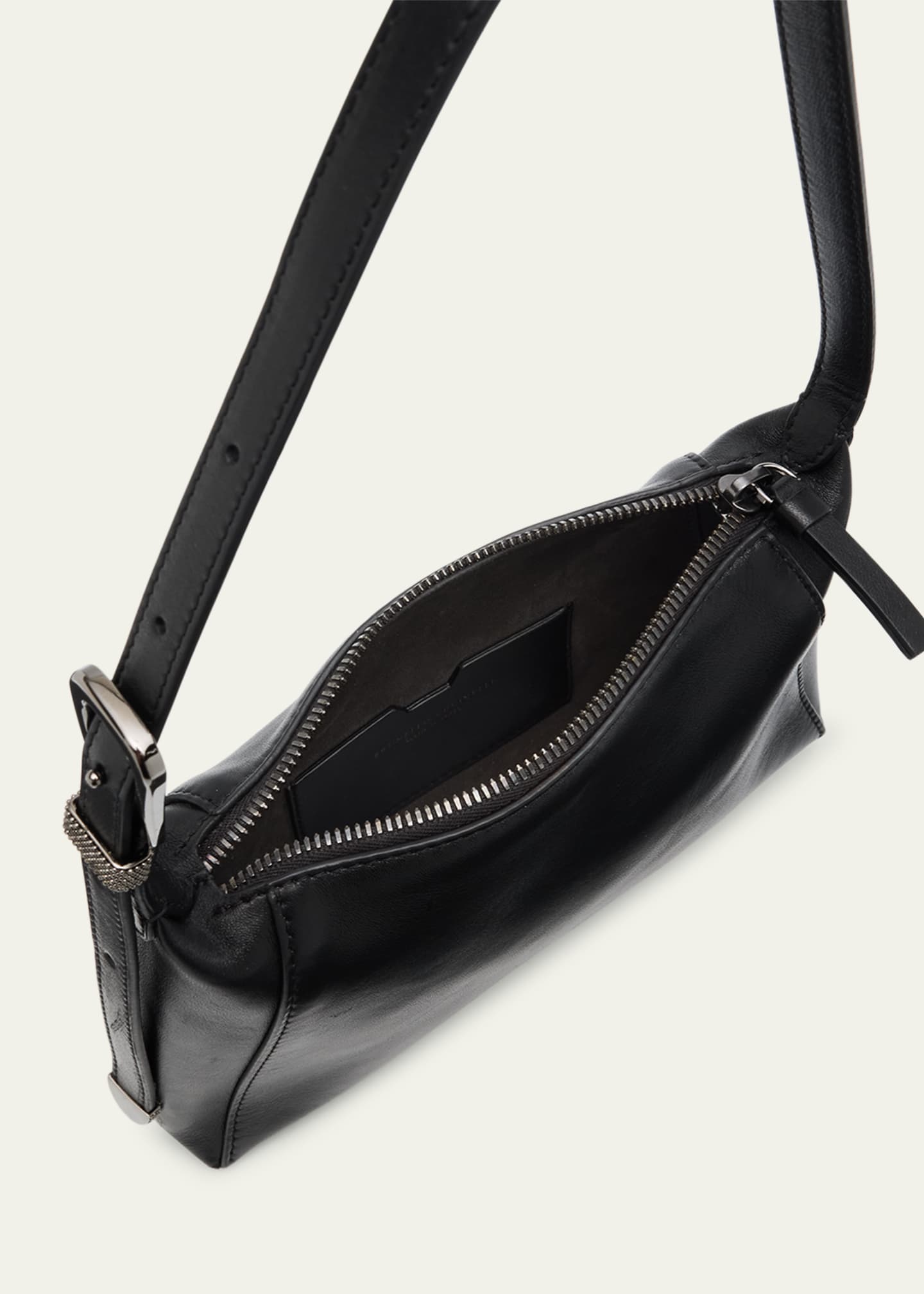 Brunello Cucinelli Buckle Zip Leather Shoulder Bag Image 3 of 4