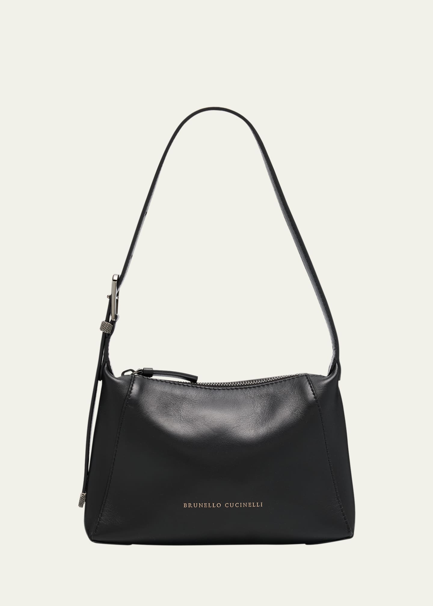 Brunello Cucinelli Buckle Zip Leather Shoulder Bag Image 1 of 4