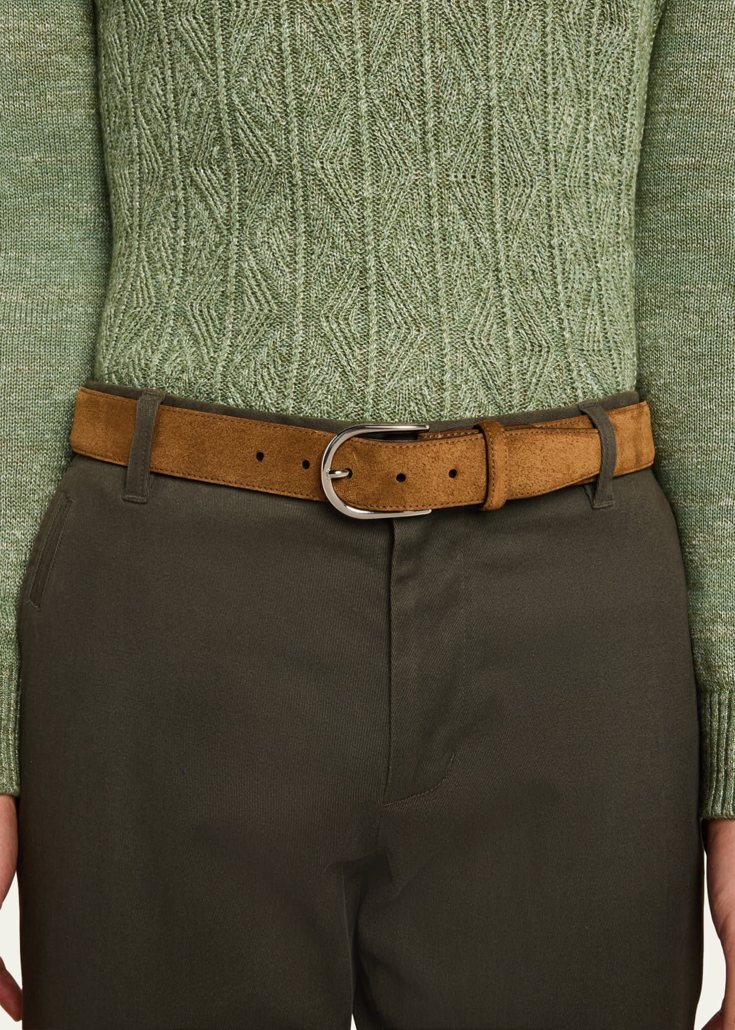 Brioni Men's Suede Round-Buckle Belt Image 2 of 2