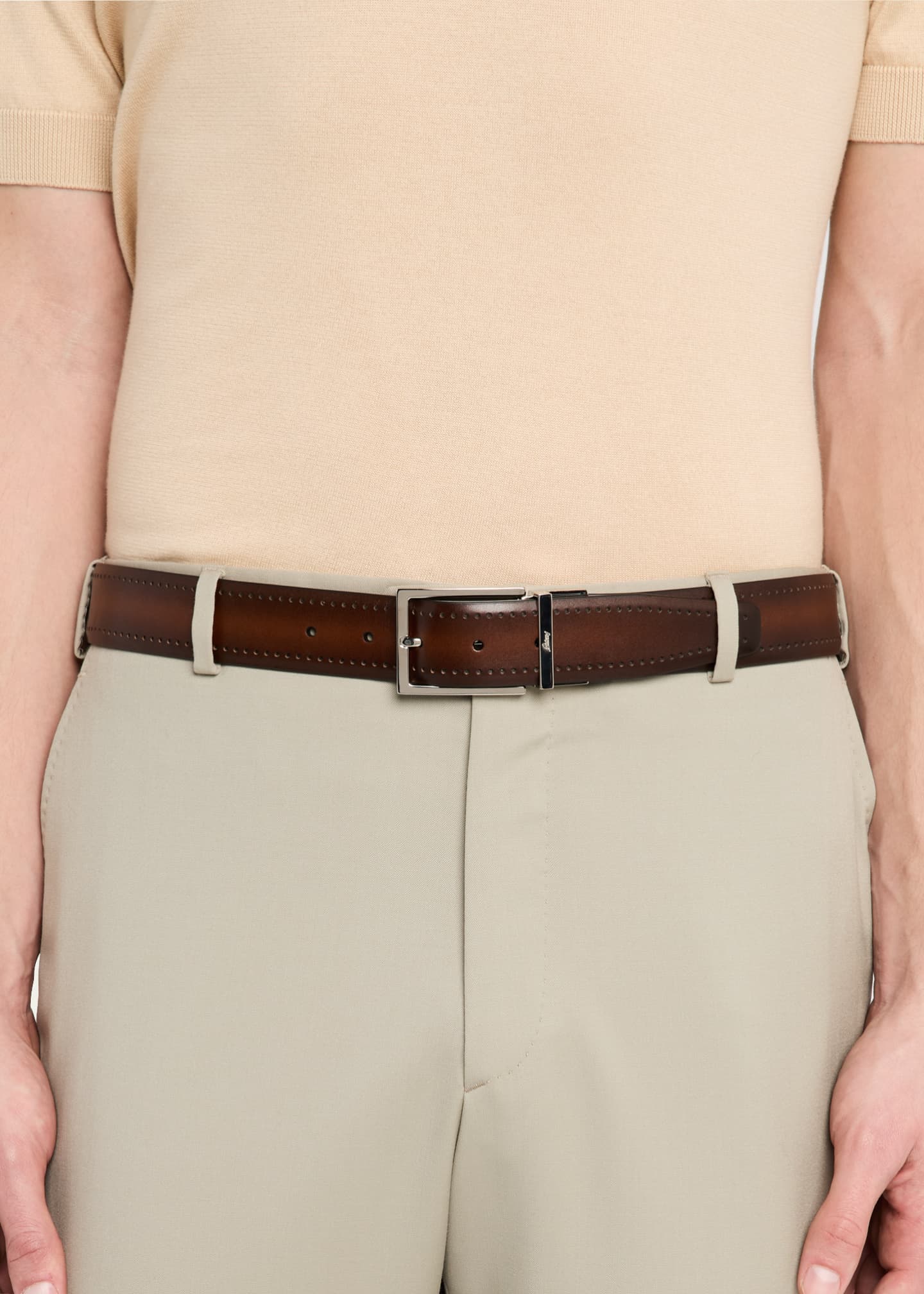 Brioni Men's Reversible Burnished Leather Belt Image 2 of 2