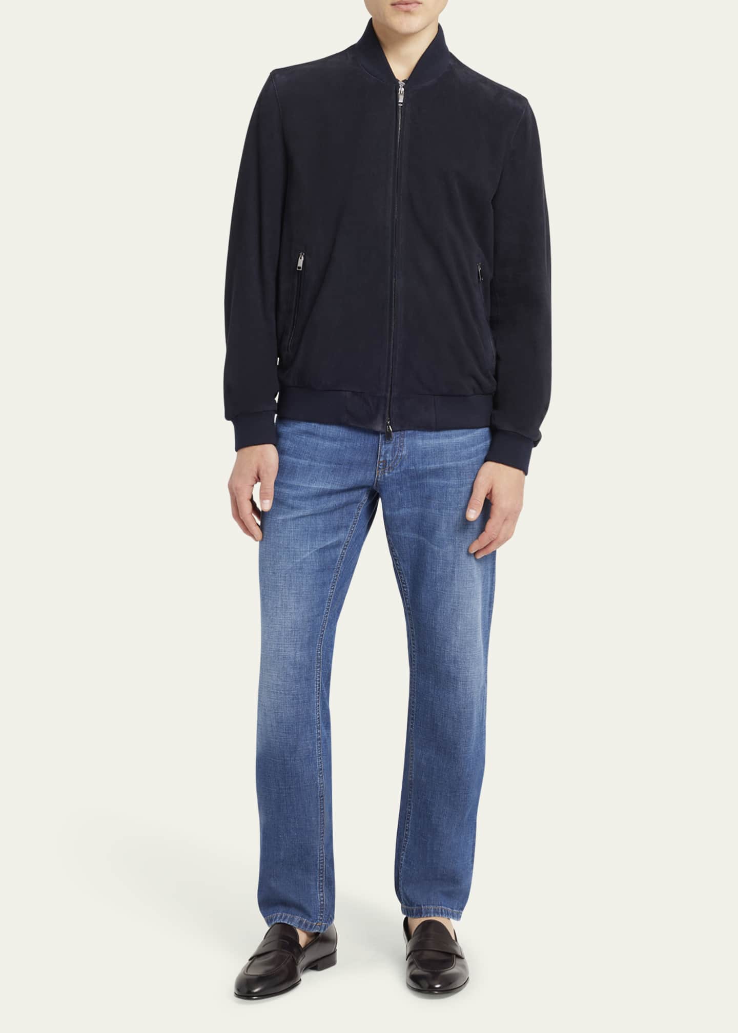 Brioni Men's Perferated Suede Bomber Jacket Image 2 of 5