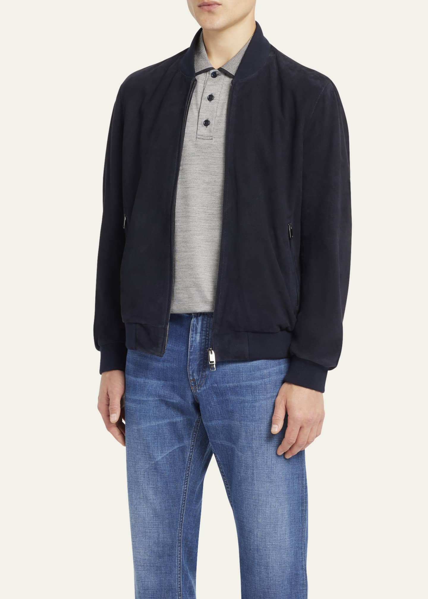 Brioni Men's Perferated Suede Bomber Jacket Image 4 of 5