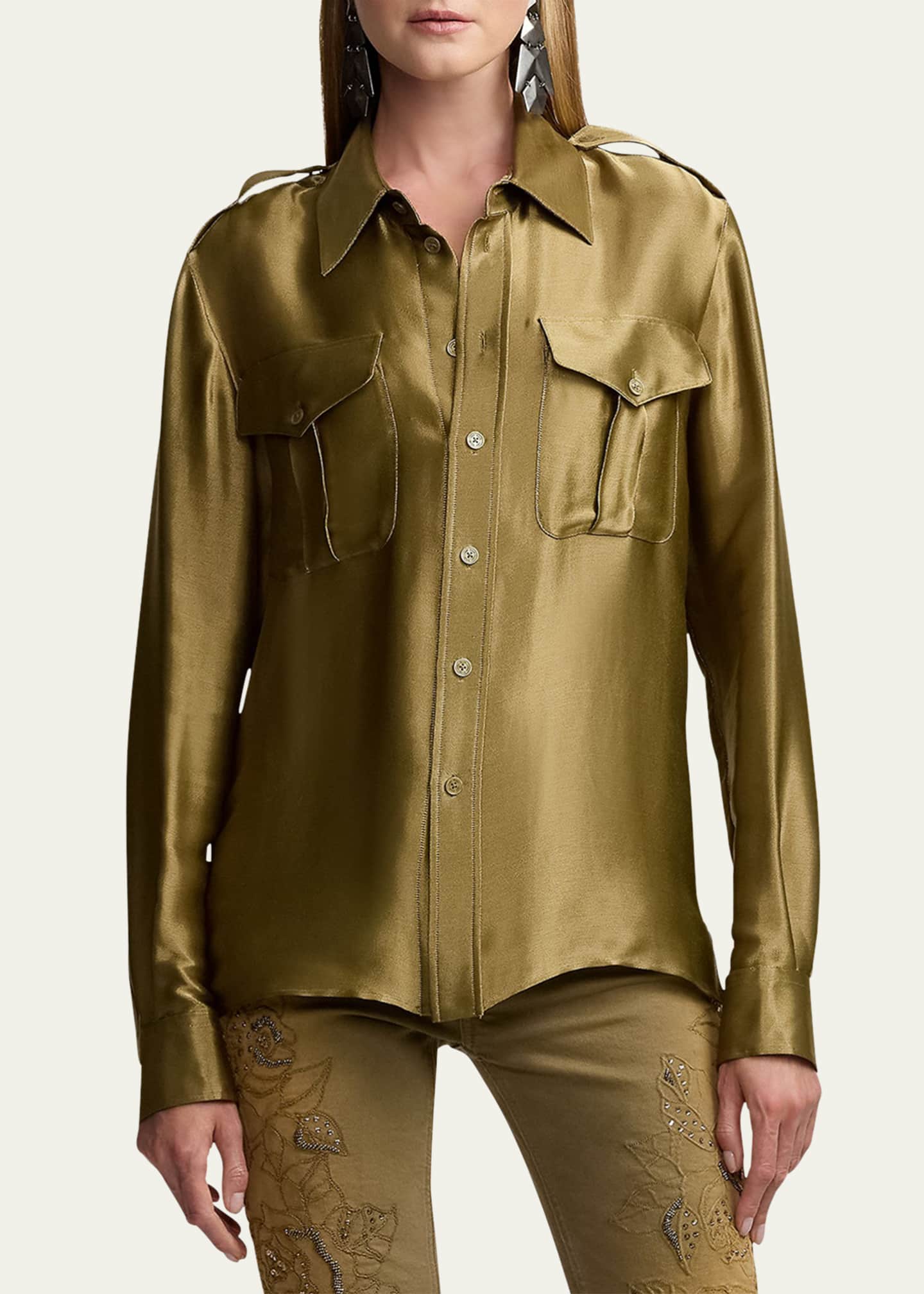 Ralph Lauren Collection Natalie Metallic Satin Shirt Image 4 of 5