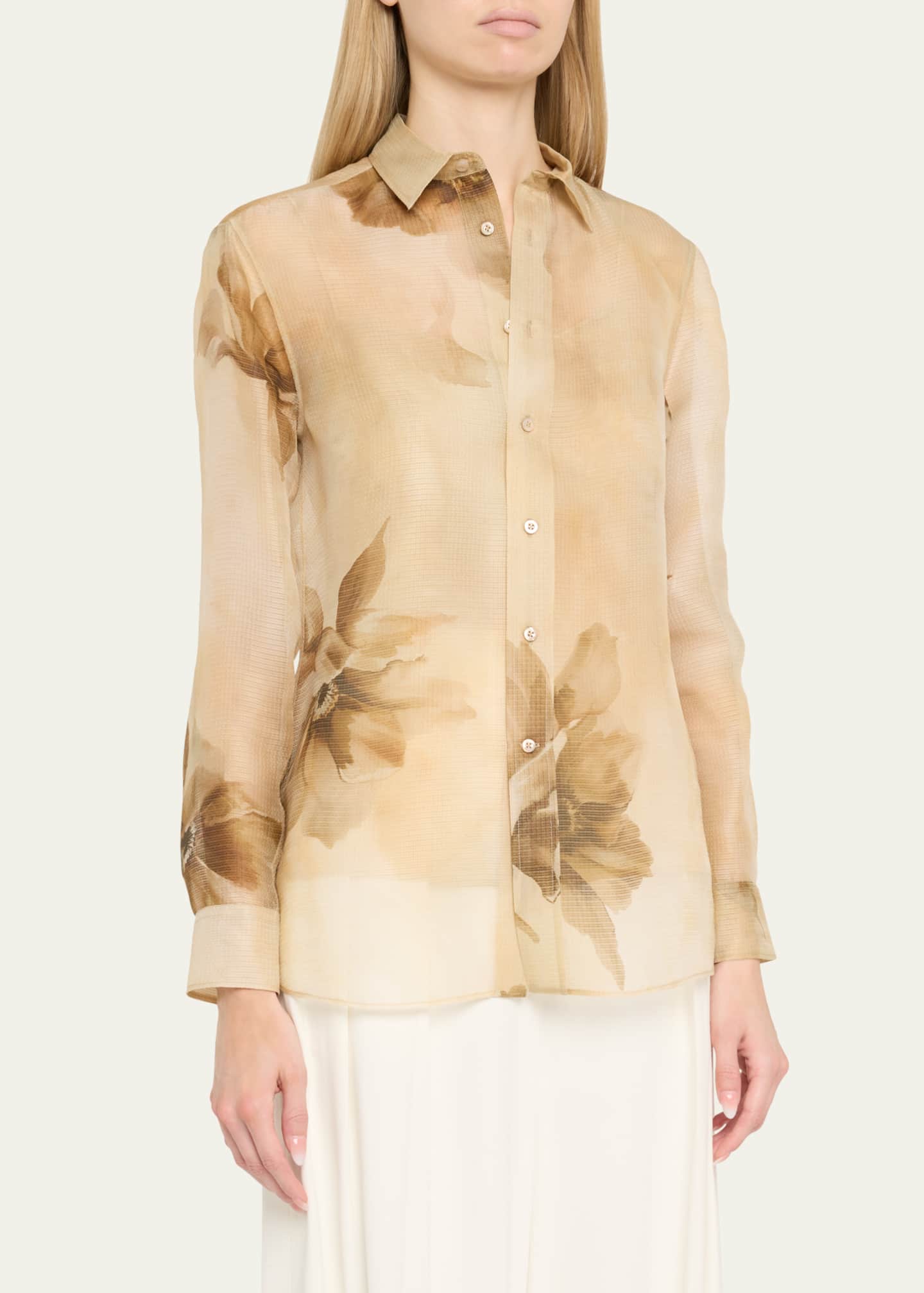Ralph Lauren Collection Adrienne Siena Floral Silk Button-Down Shirt Image 4 of 5