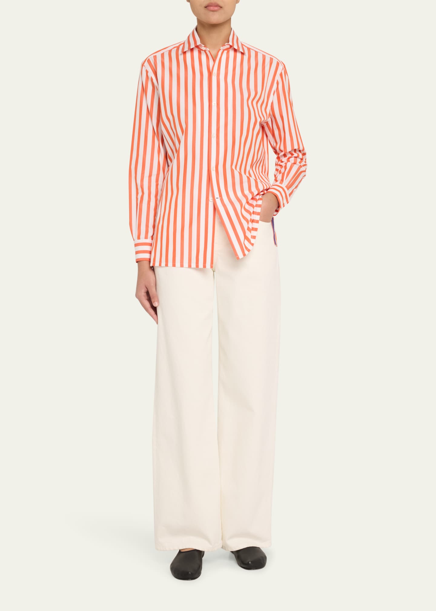 Ralph Lauren Collection Capri Relaxed Fit Striped Cotton Shirt Image 2 of 5