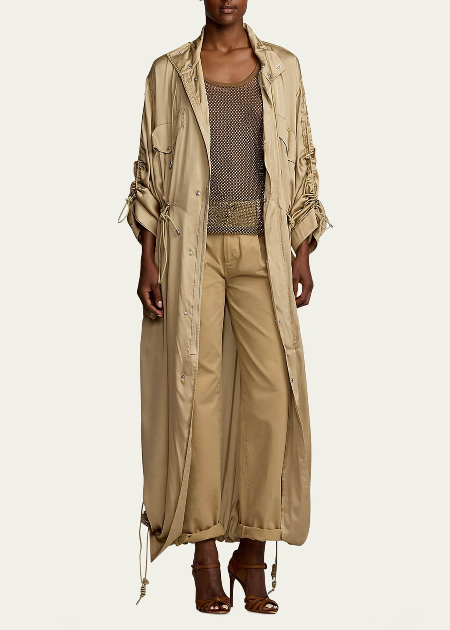 Amberly Silk Charmeuse Long Coat - Thumbnail 2
