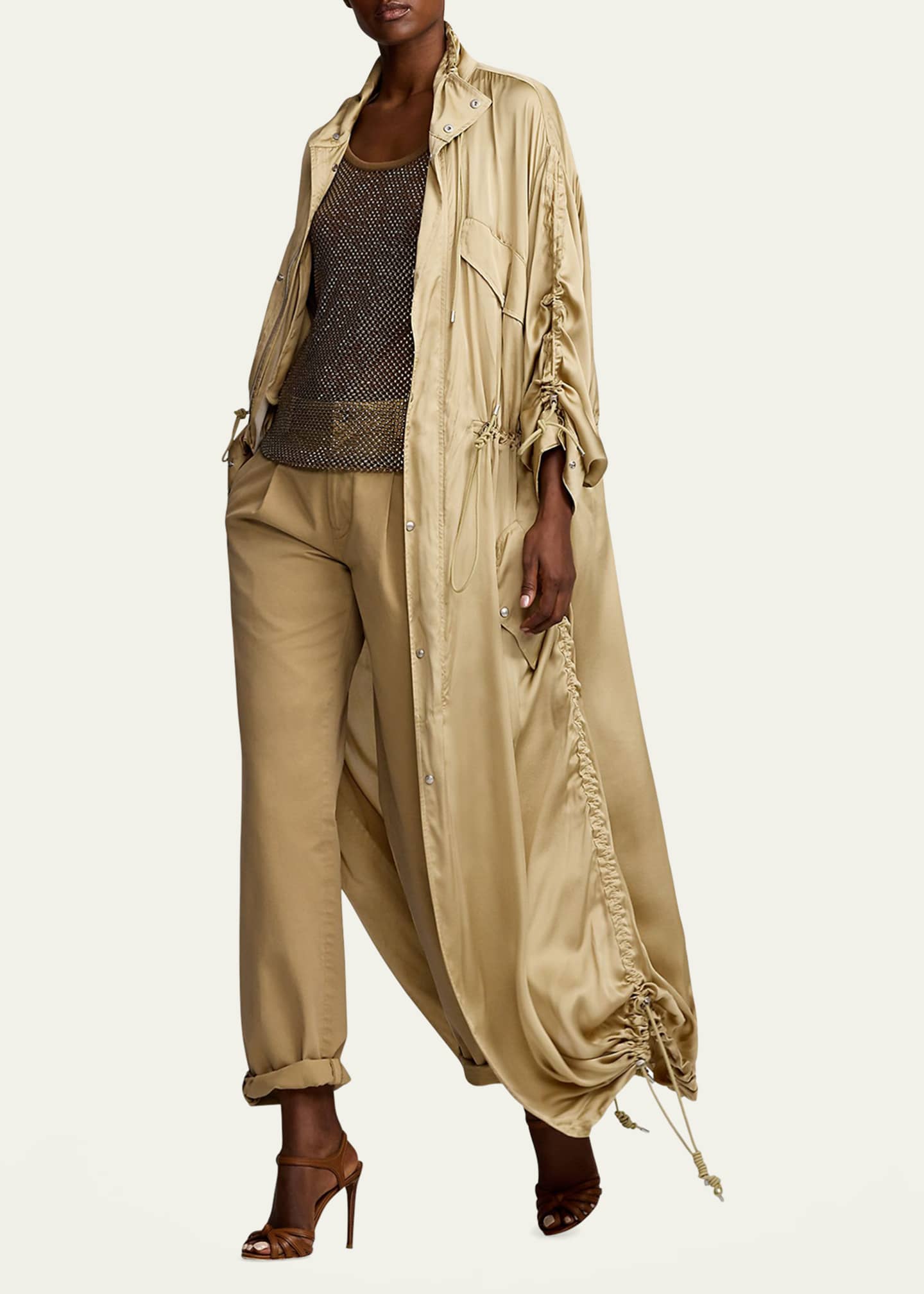 Amberly Silk Charmeuse Long Coat - Thumbnail 4