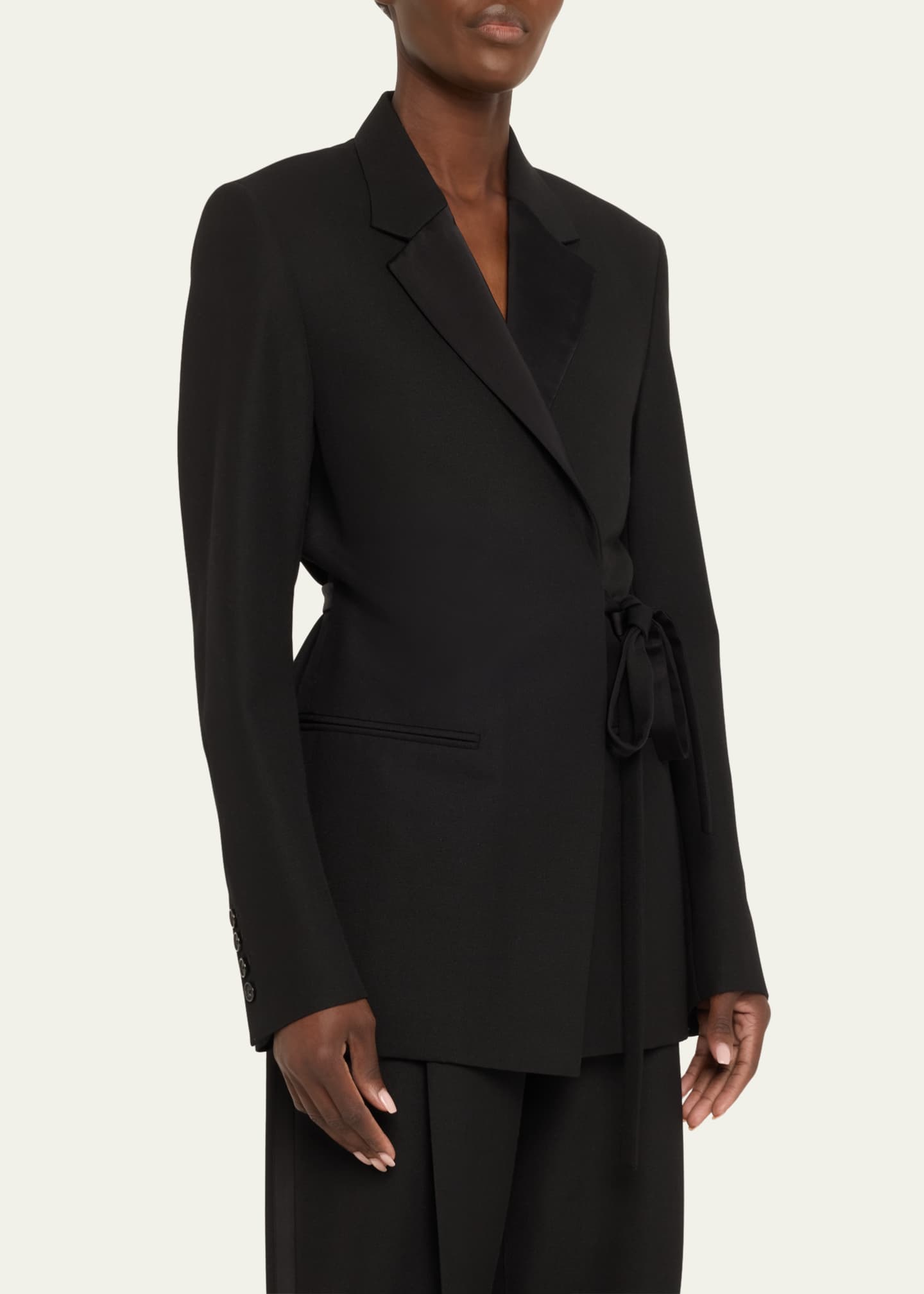 Toteme Satin Lapel Wrap Wool Blazer Image 4 of 5
