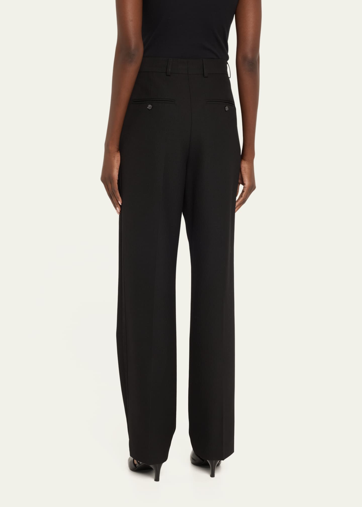 Pleated Straight Wool Trousers