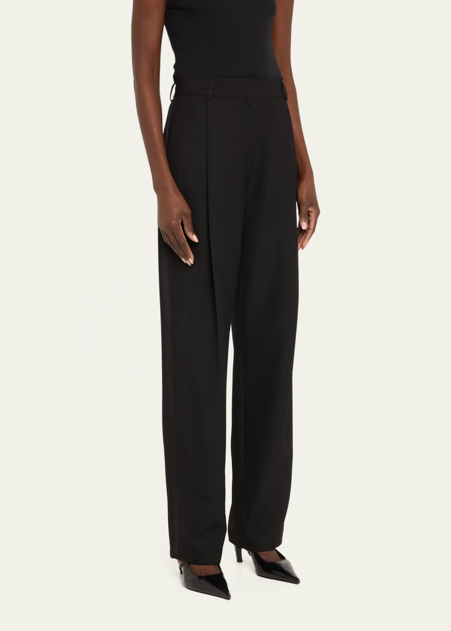 Pleated Straight Wool Trousers