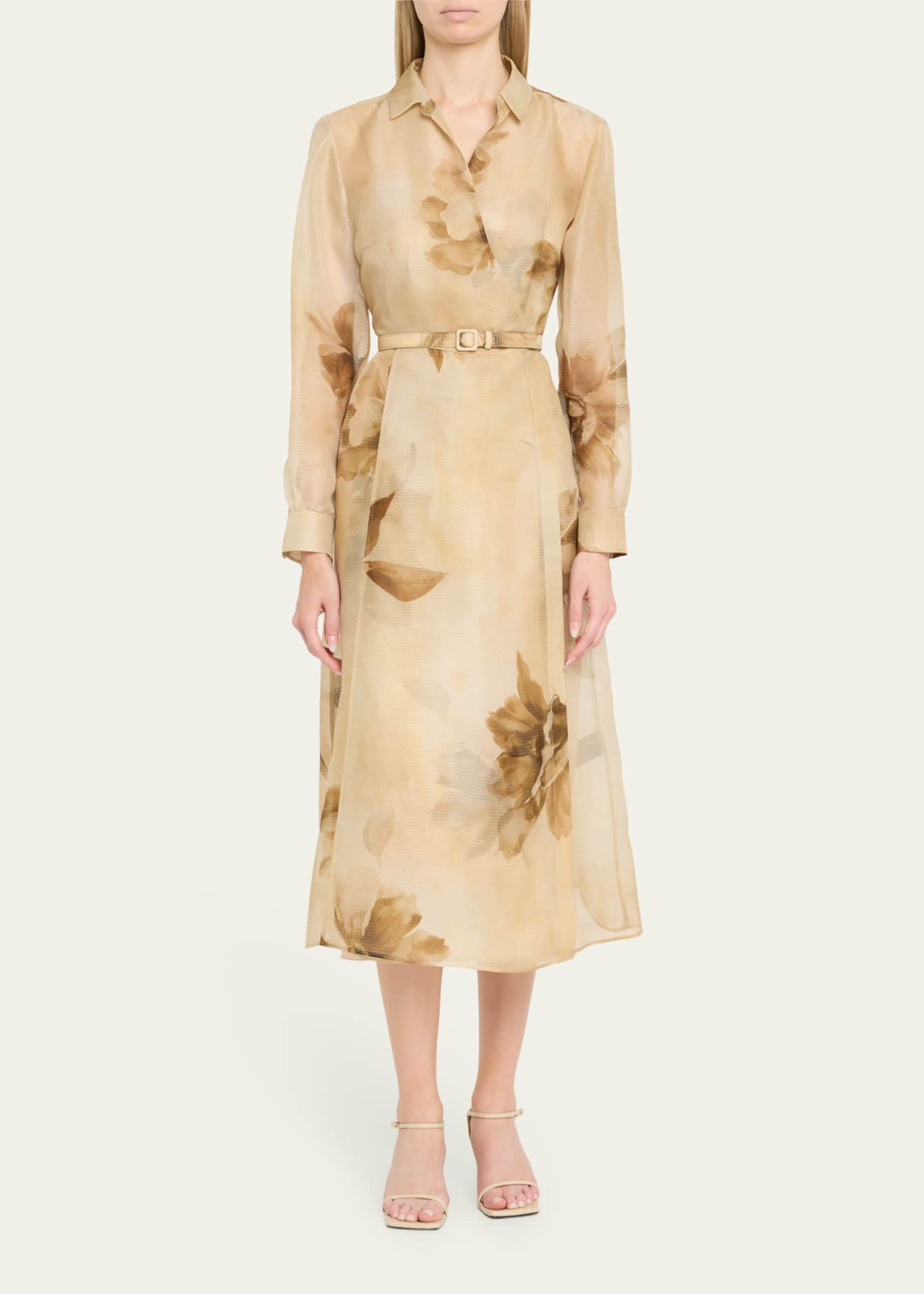 Ralph Lauren Collection Aniyah Floral Gauze Belted Wrap Midi Dress Image 2 of 5