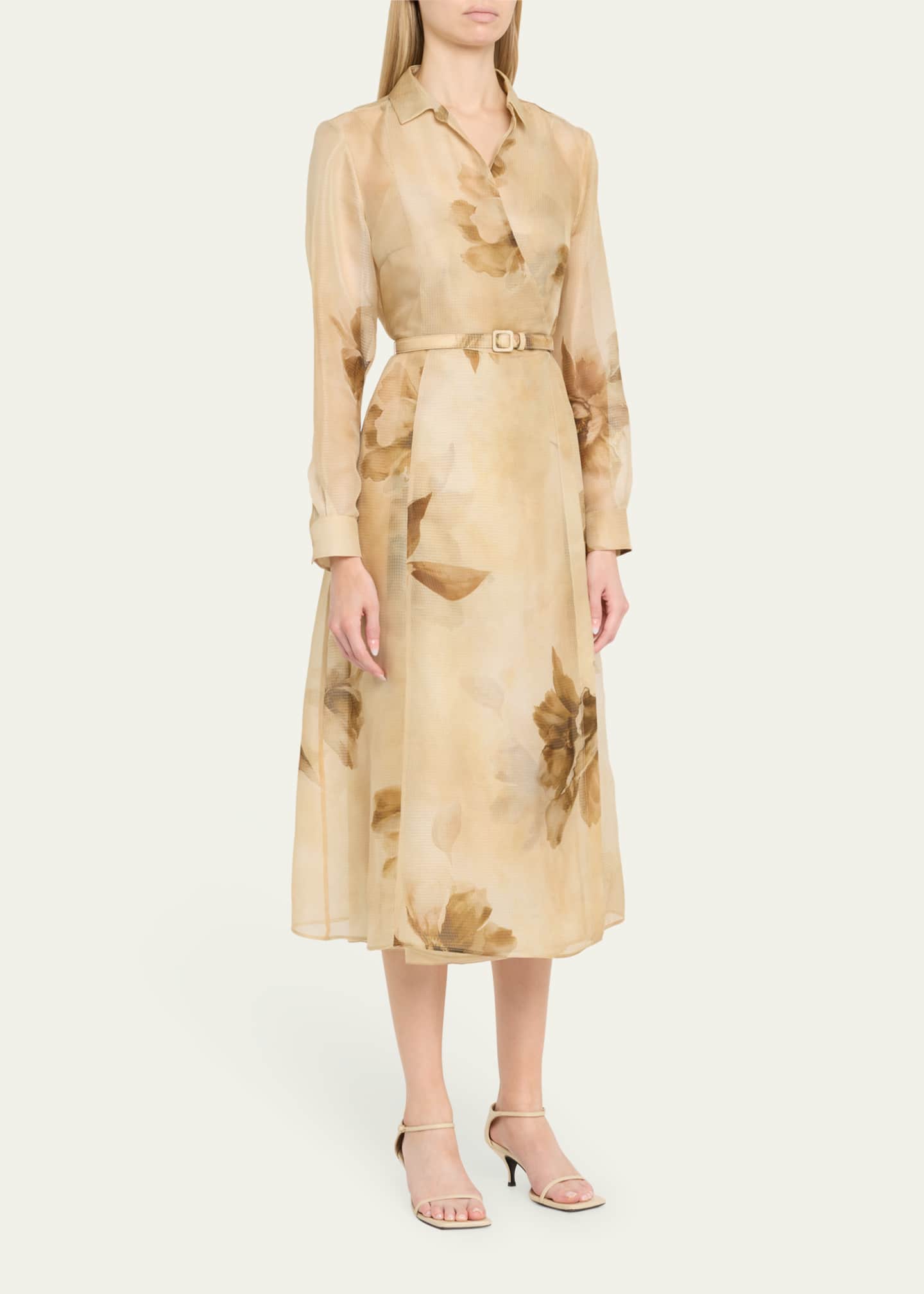 Ralph Lauren Collection Aniyah Floral Gauze Belted Wrap Midi Dress Image 4 of 5