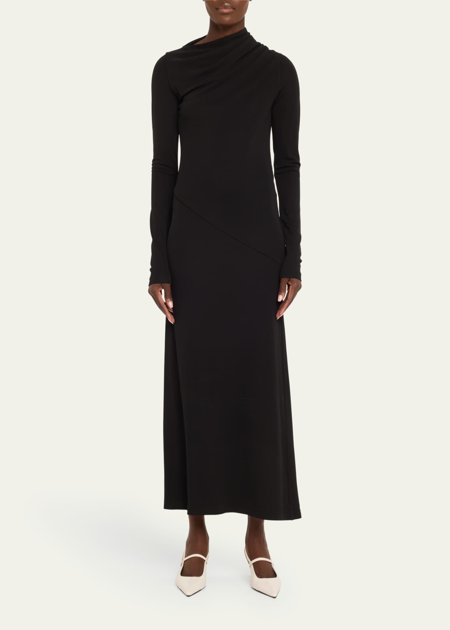 Long Draped Jersey Dress - Thumbnail 2