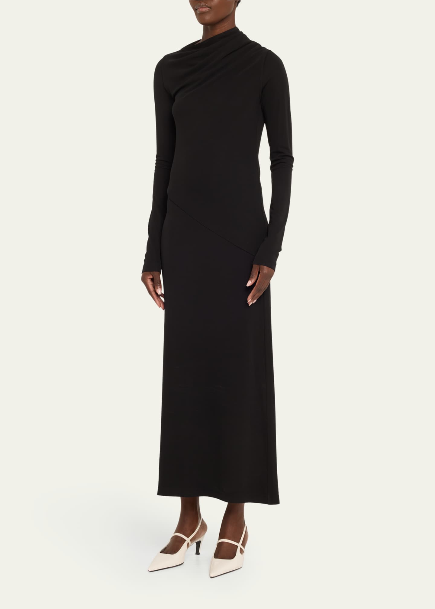 Long Draped Jersey Dress - Thumbnail 4