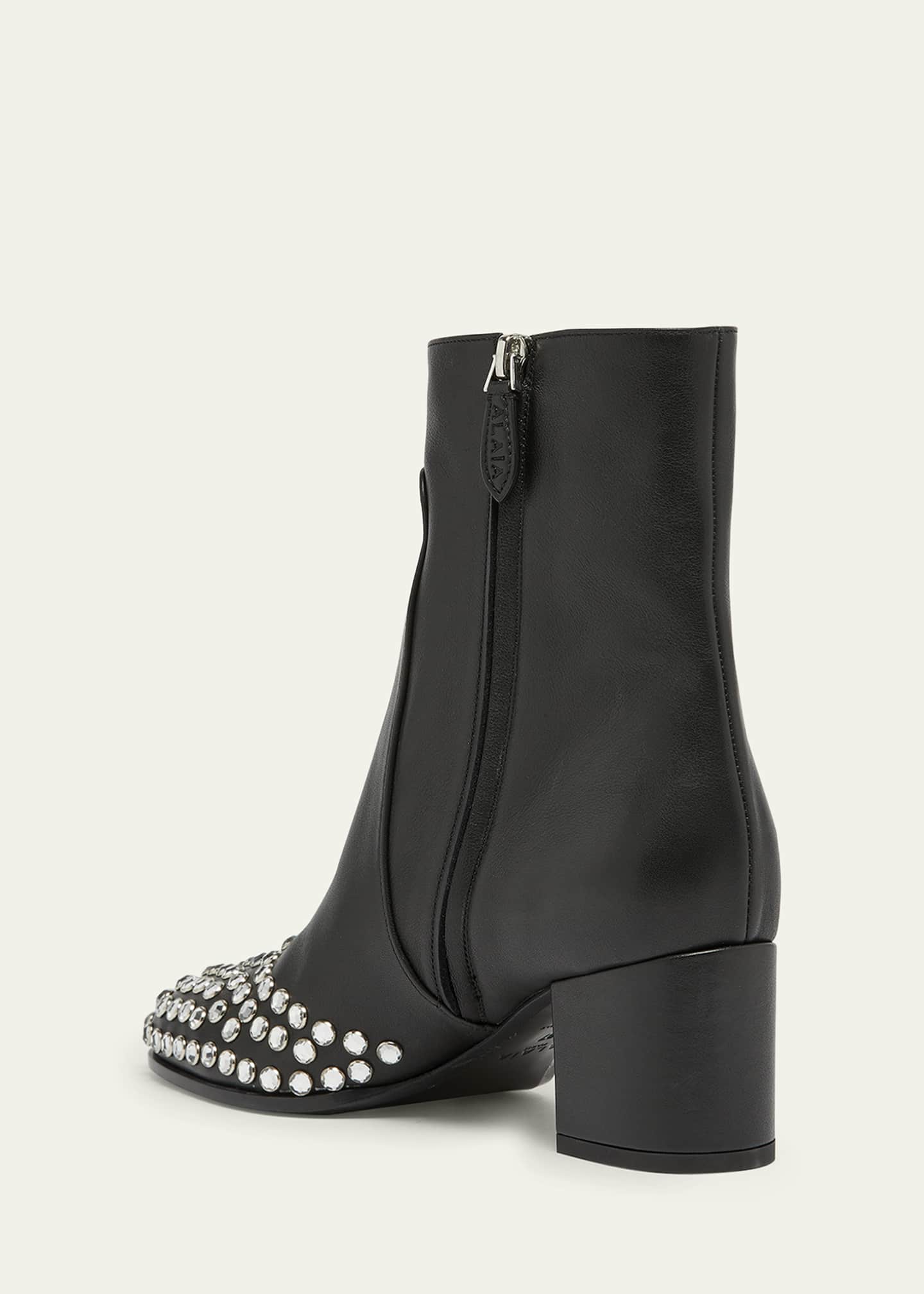 ALAIA Leather Crystal Stud Cap-Toe Ankle Booties Image 2 of 4