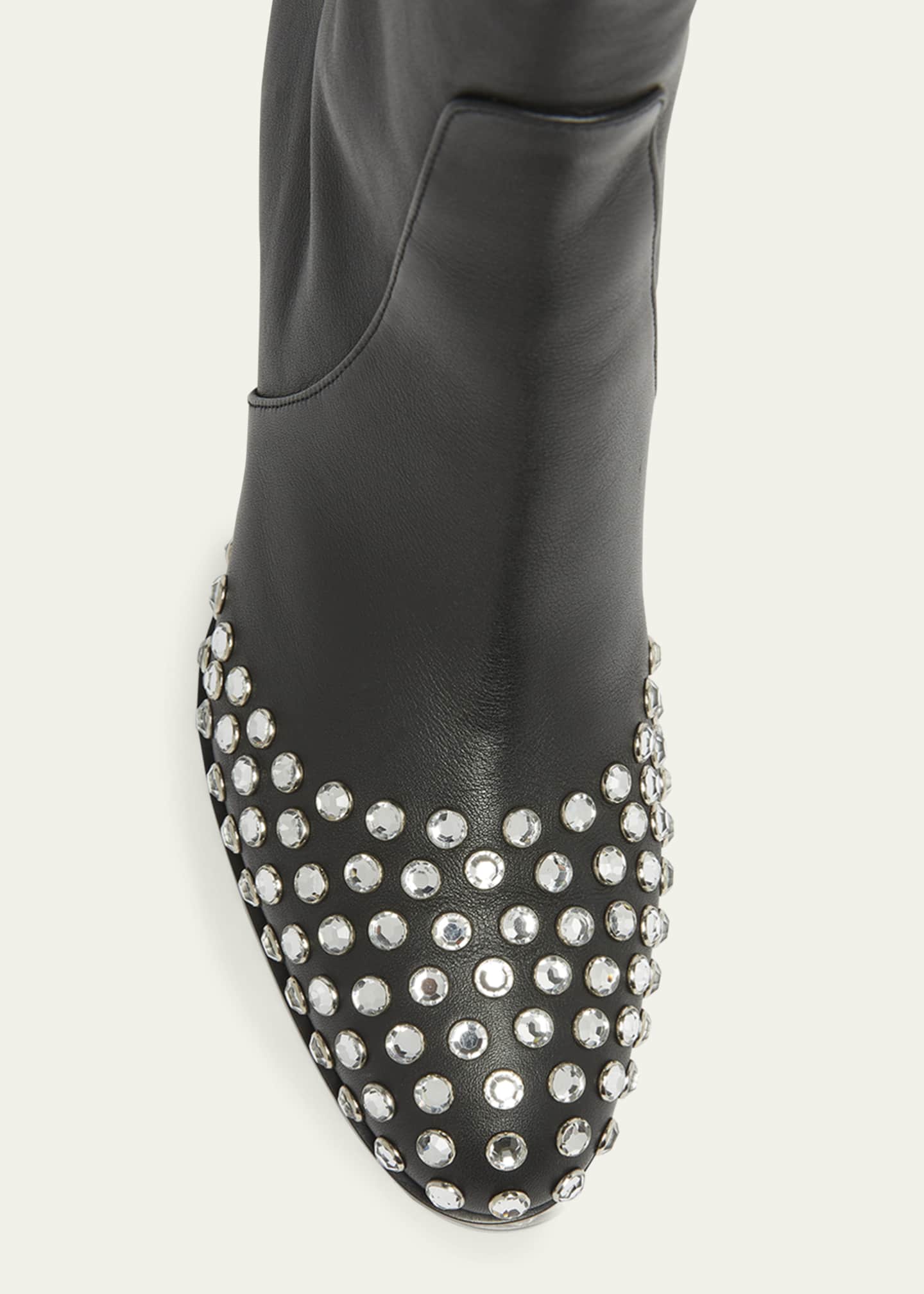 ALAIA Leather Crystal Stud Cap-Toe Ankle Booties Image 4 of 4