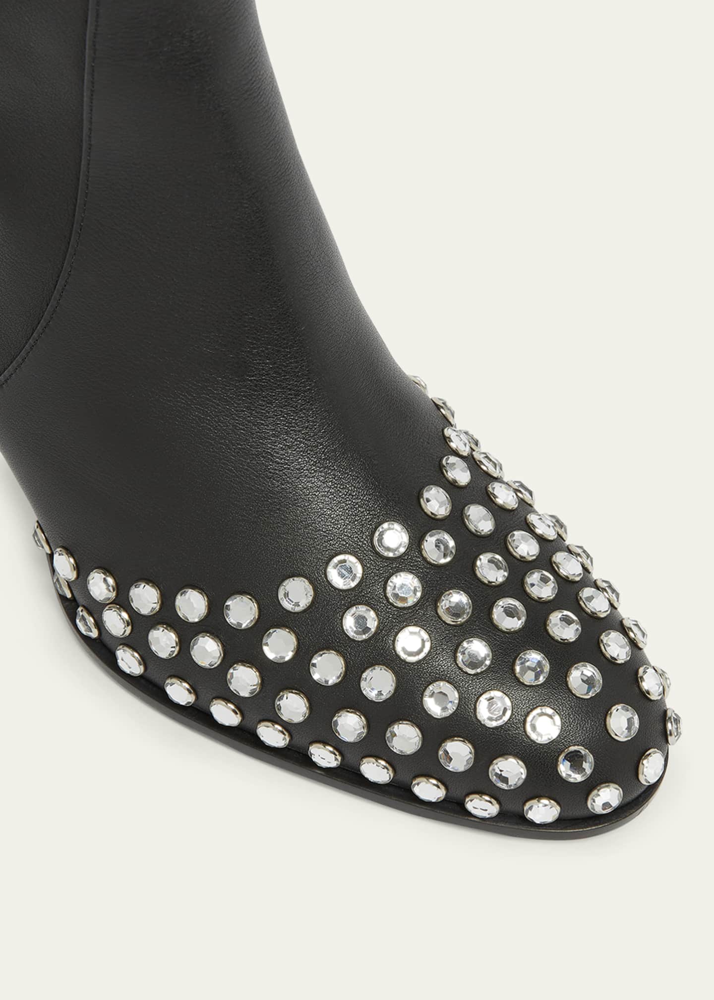 ALAIA Leather Crystal Stud Cap-Toe Ankle Booties Image 3 of 4