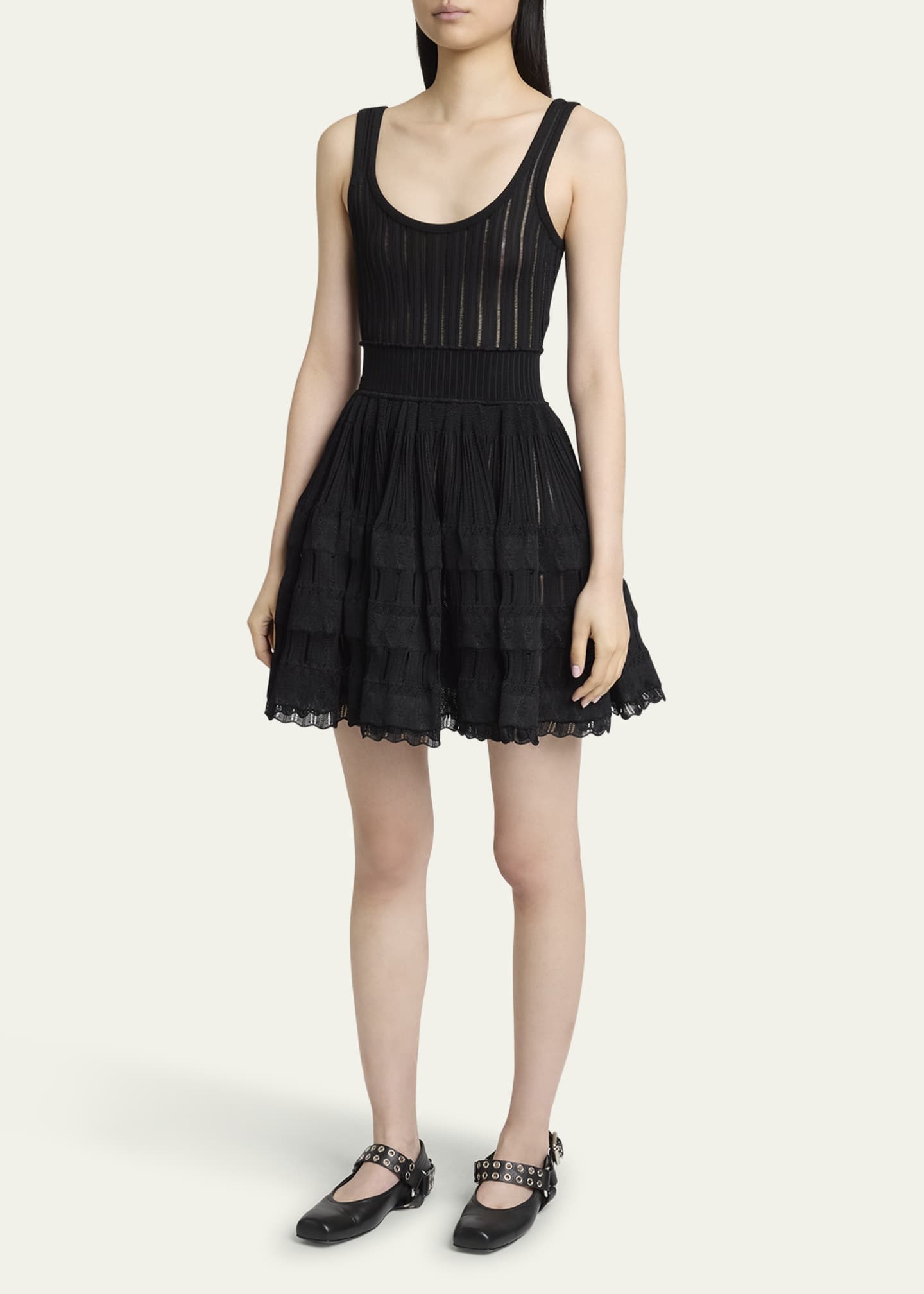 ALAIA Leather Grommet Harness Ballerina Flats Image 3 of 6