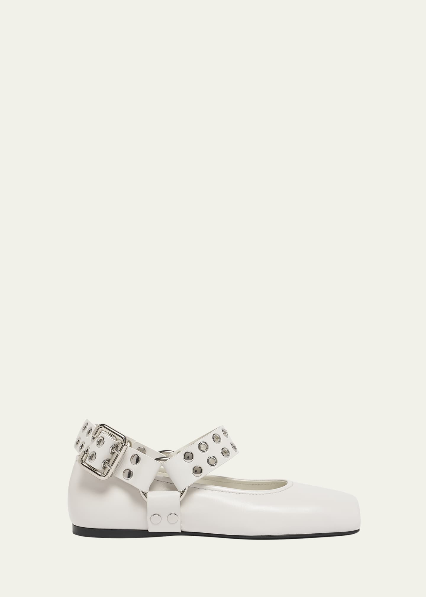 ALAIA Leather Grommet Harness Ballerina Flats Image 1 of 6