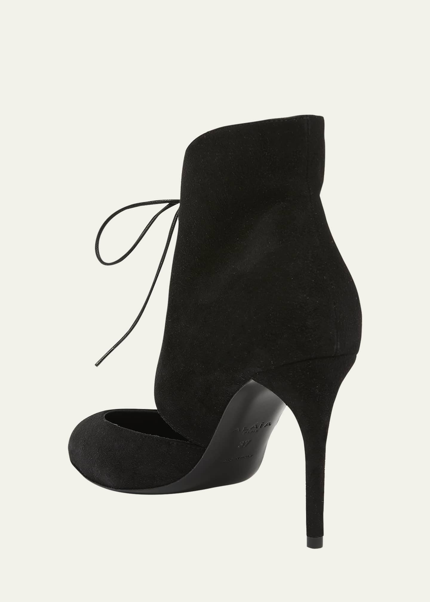 Suede Lace-Up Stiletto Pumps - Thumbnail 4