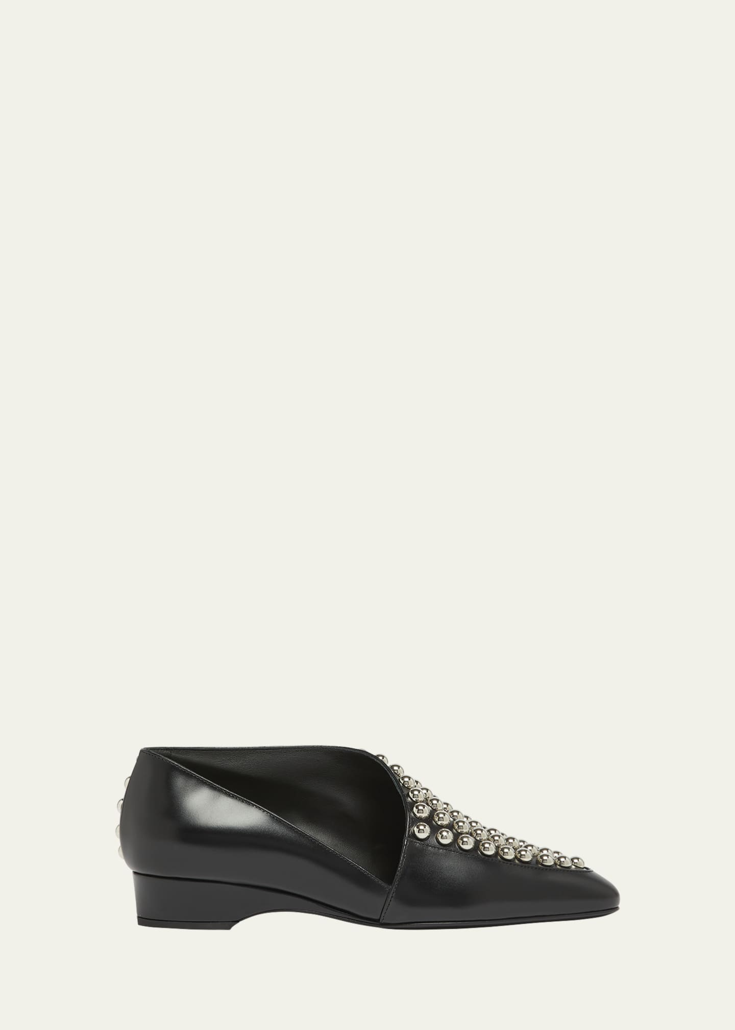 Studded Leather Asymmetrical Loafers