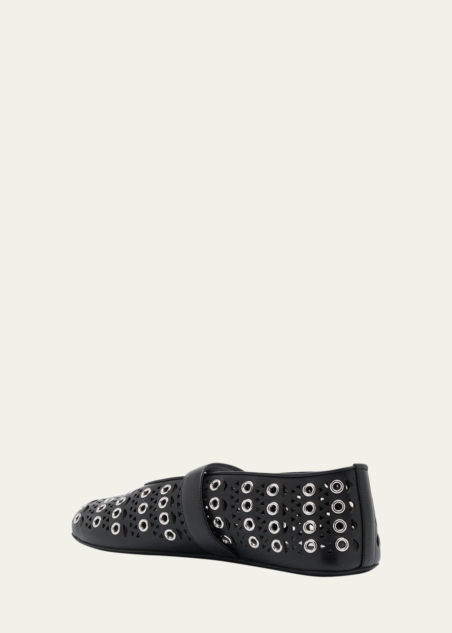 ALAIA Vienne Buckle Eyelet & Laser-Cut Leather Ballet Flats Image 3 of 4