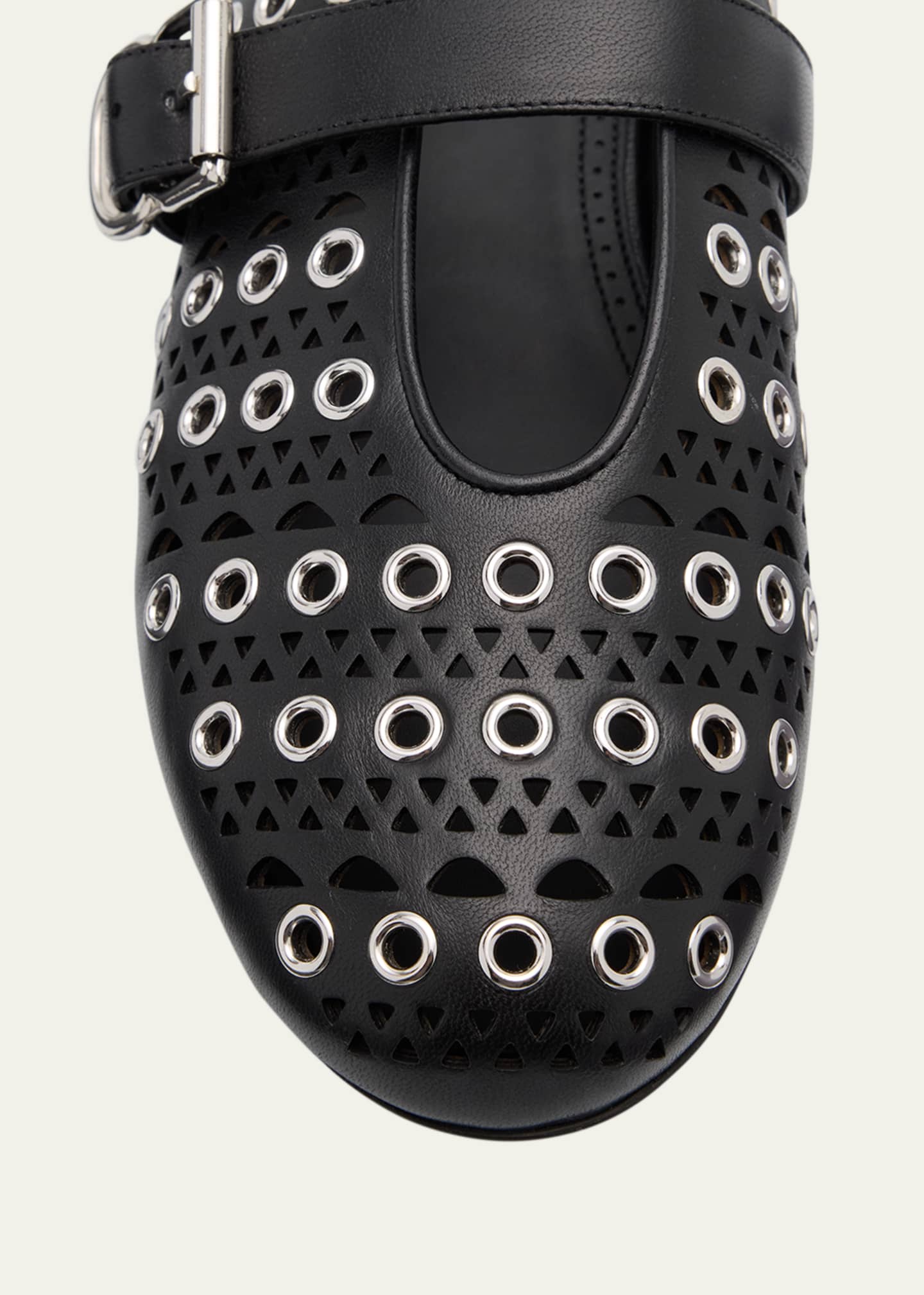 ALAIA Vienne Buckle Eyelet & Laser-Cut Leather Ballet Flats Image 4 of 4
