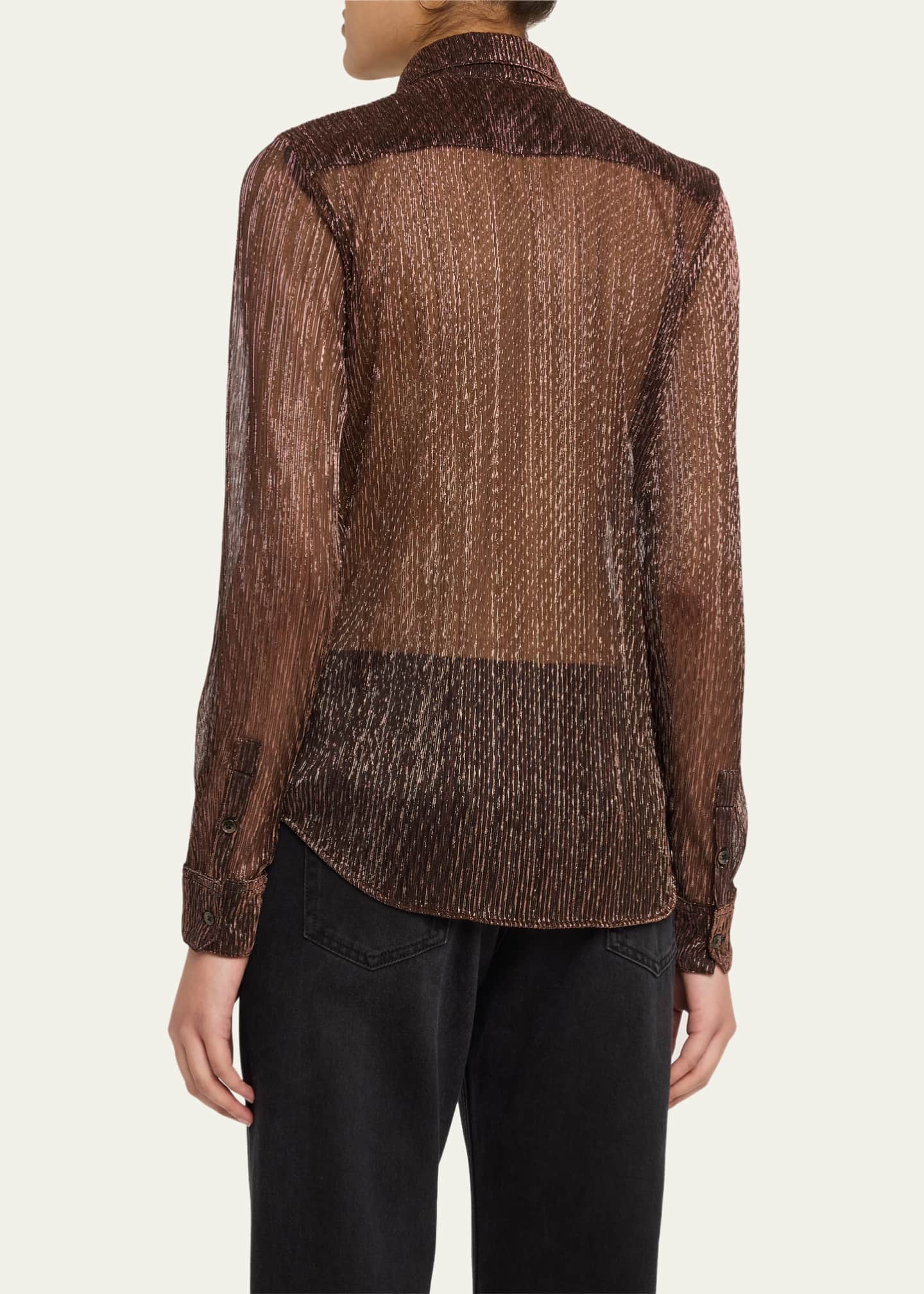 SPRWMN Metallic Striped Button-Front Shirt Image 3 of 5