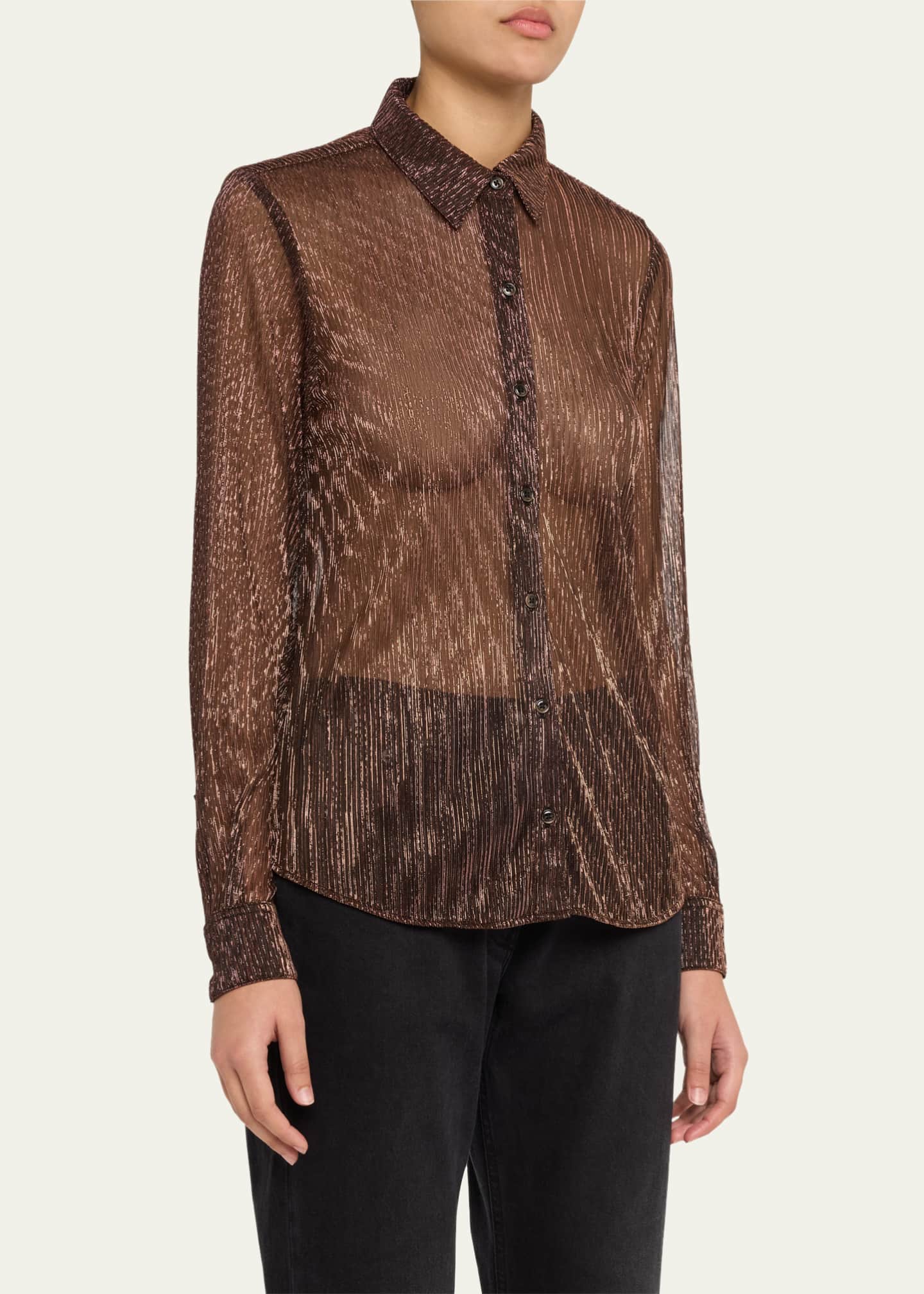 SPRWMN Metallic Striped Button-Front Shirt Image 4 of 5