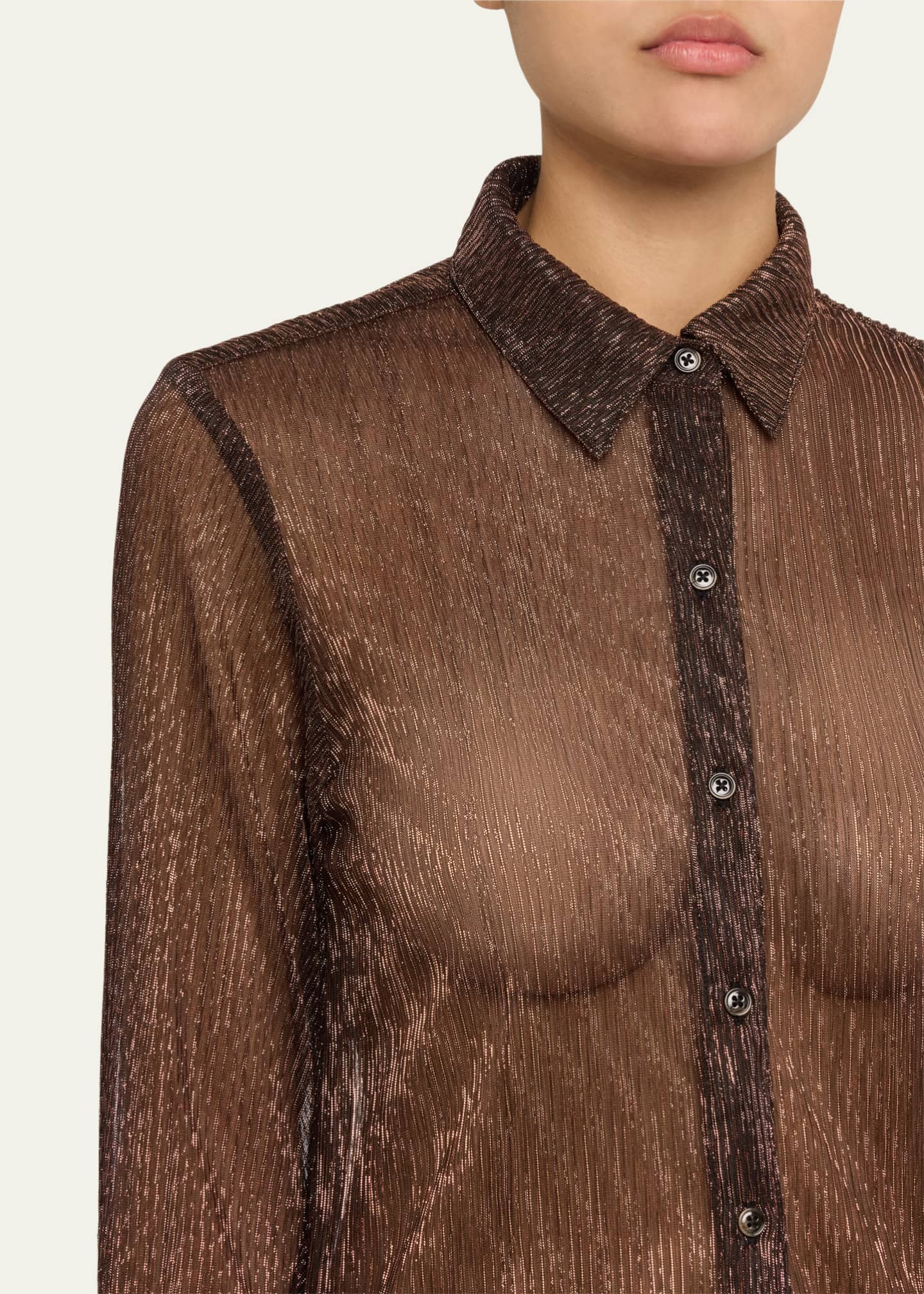 SPRWMN Metallic Striped Button-Front Shirt Image 5 of 5