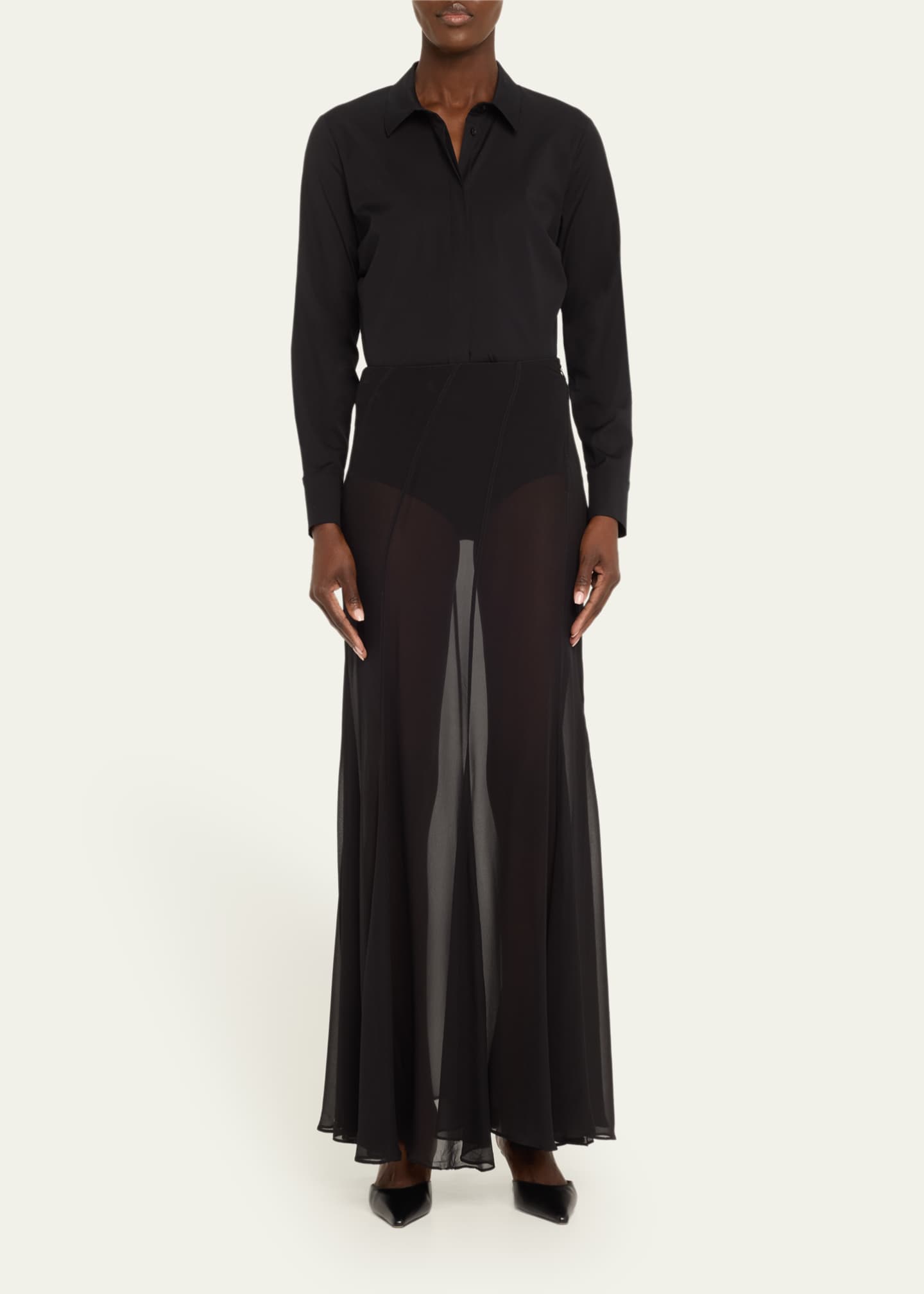 Paneled Silk Maxi Skirt - Thumbnail 2