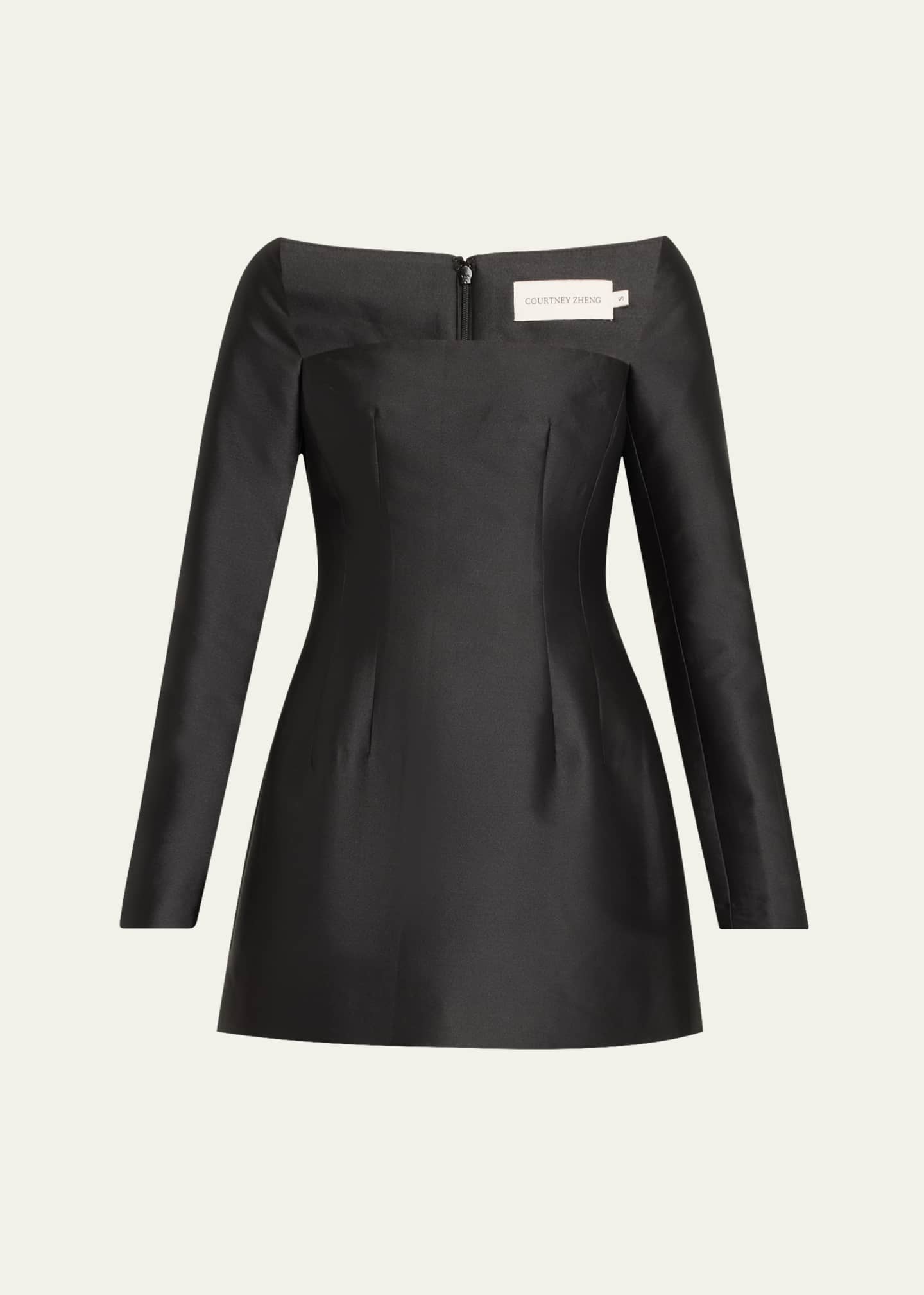 Courtney Zheng Wide-Neck Long-Sleeve Mini Dress Image 1 of 5