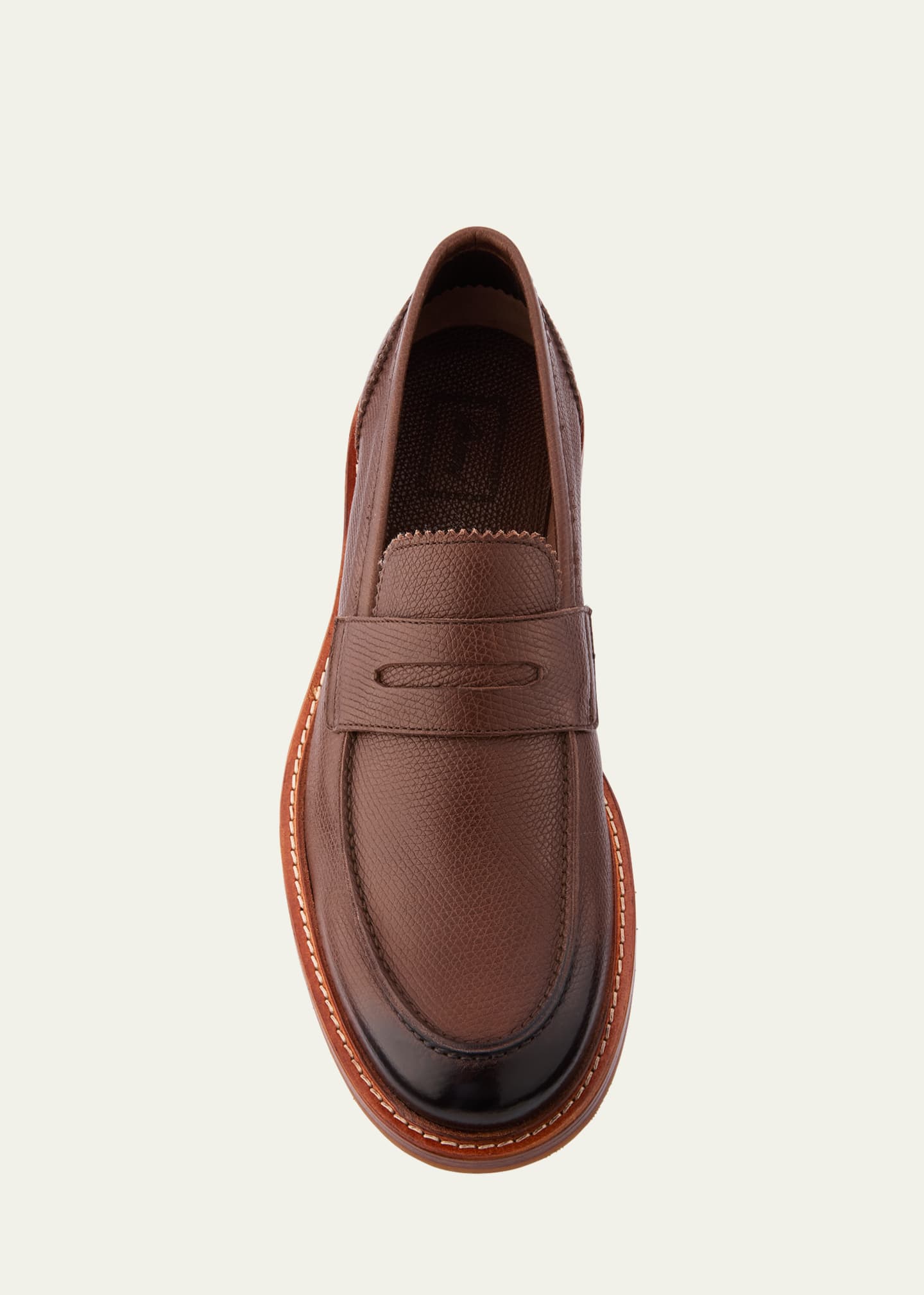 Brioni Men's Ease Grained Leather Penny Loafers Image 4 of 4