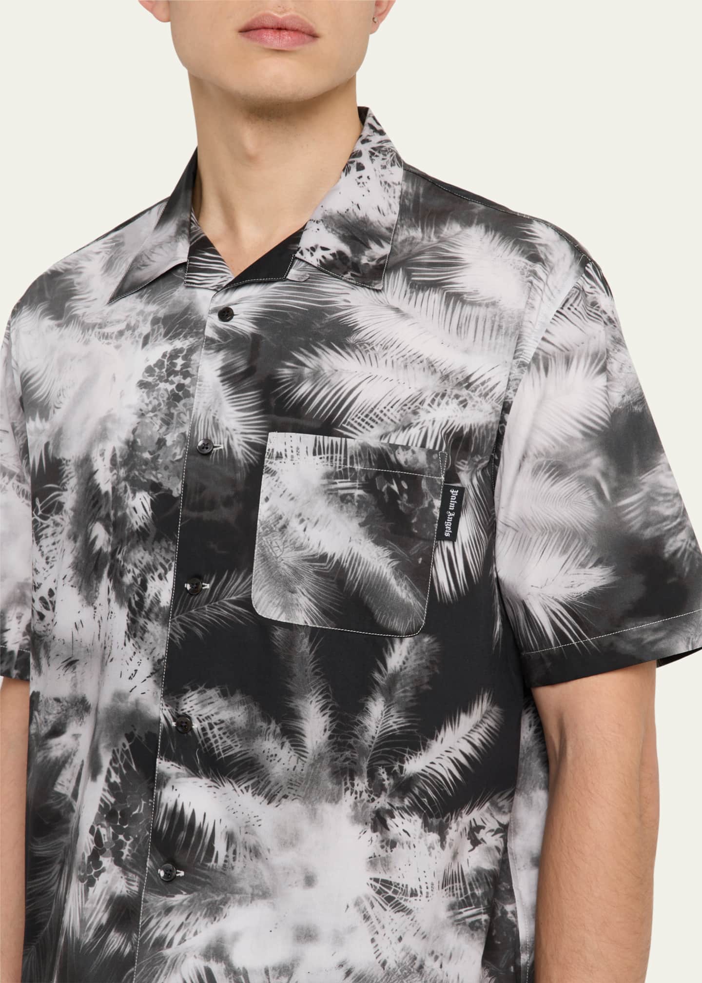 Palm Angels Men's Abstract Palm-Print Camp Shirt Image 5 of 5