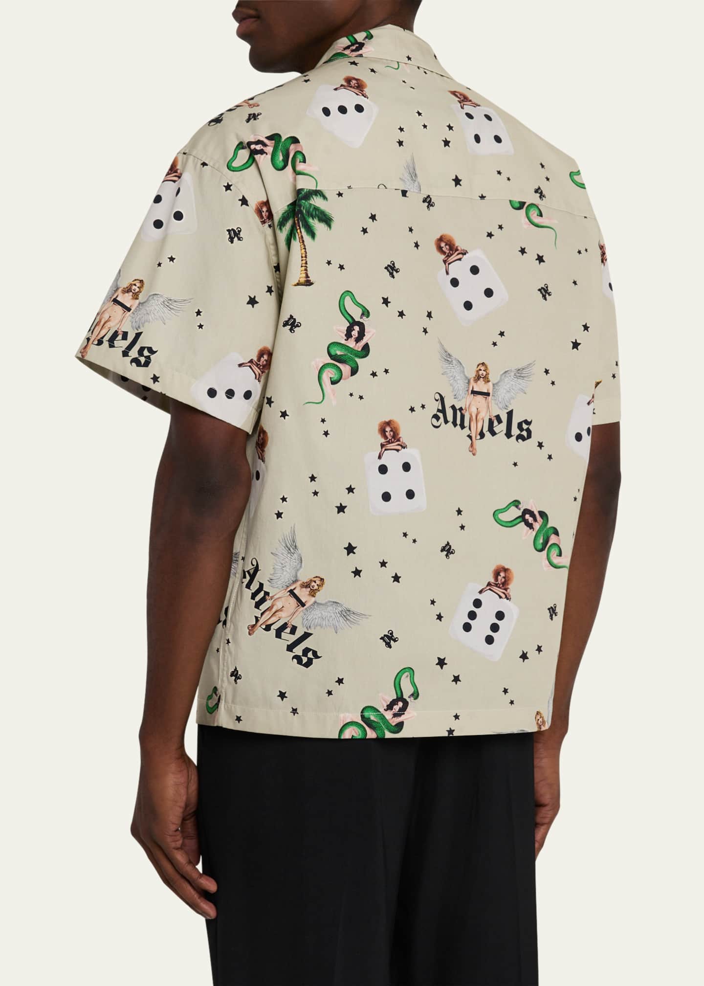 Palm Angels Men's Dice and Charm-Print Camp Shirt Image 3 of 5