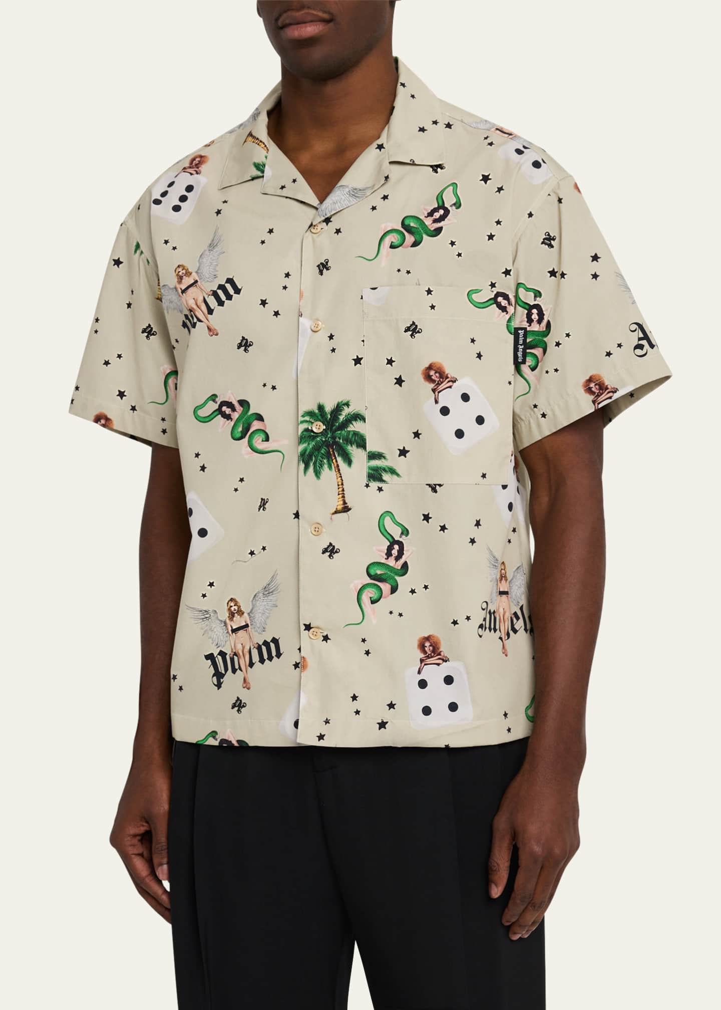 Palm Angels Men's Dice and Charm-Print Camp Shirt Image 4 of 5