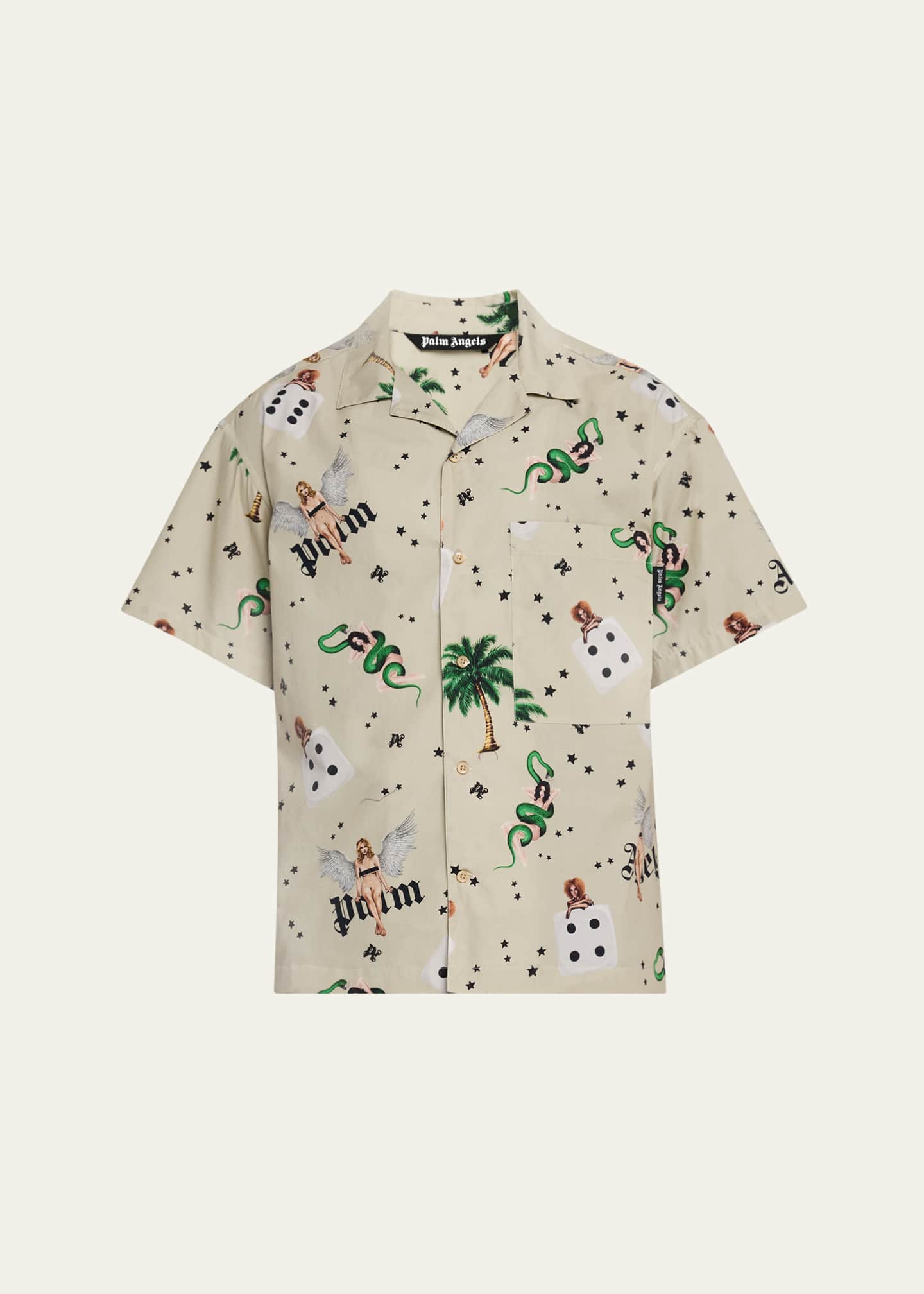 Palm Angels Men's Dice and Charm-Print Camp Shirt Image 1 of 5
