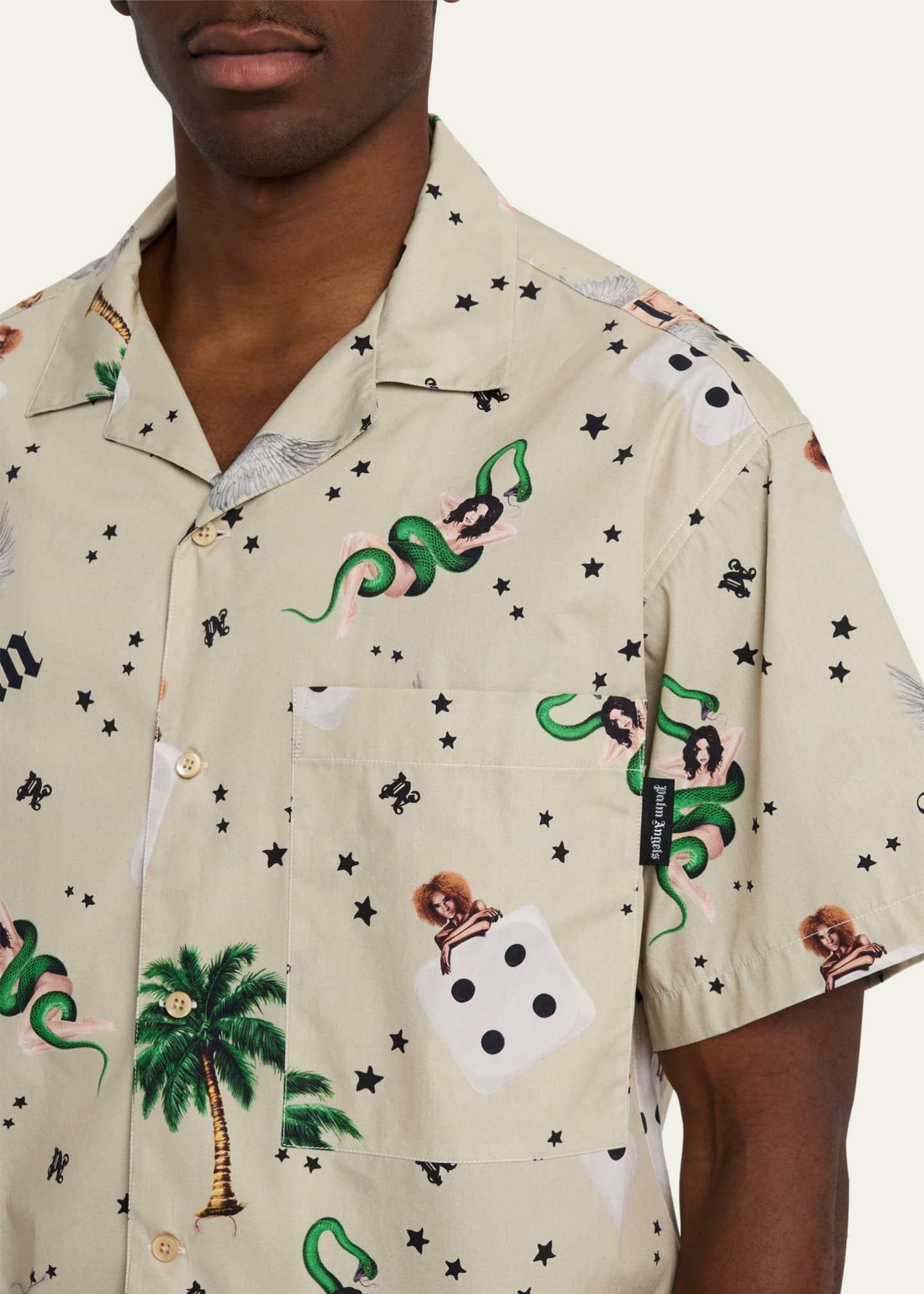 Palm Angels Men's Dice and Charm-Print Camp Shirt Image 5 of 5