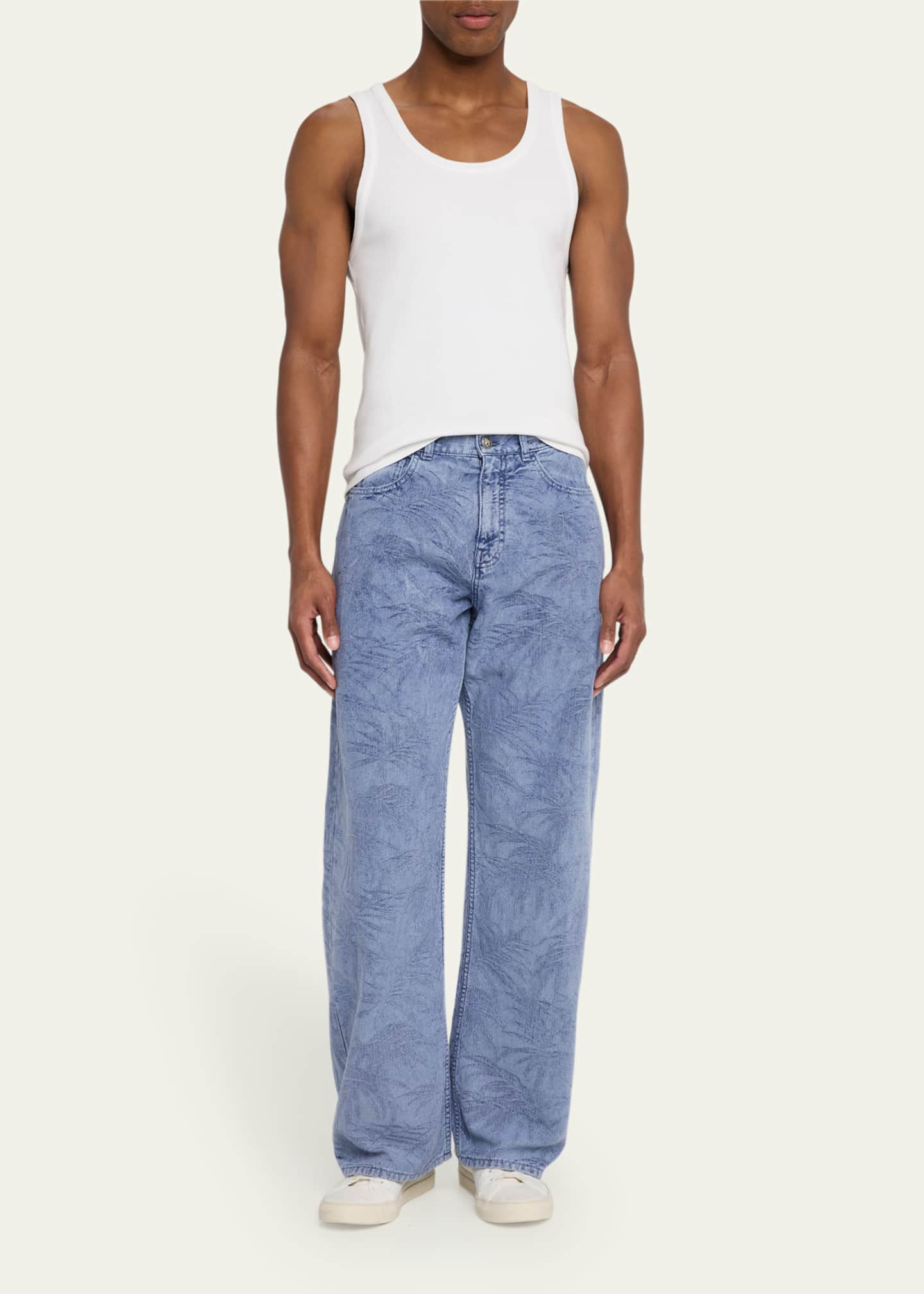 Palm Angels Men's Palm Leaf Jacquard Loose-Fit Jeans Image 2 of 5